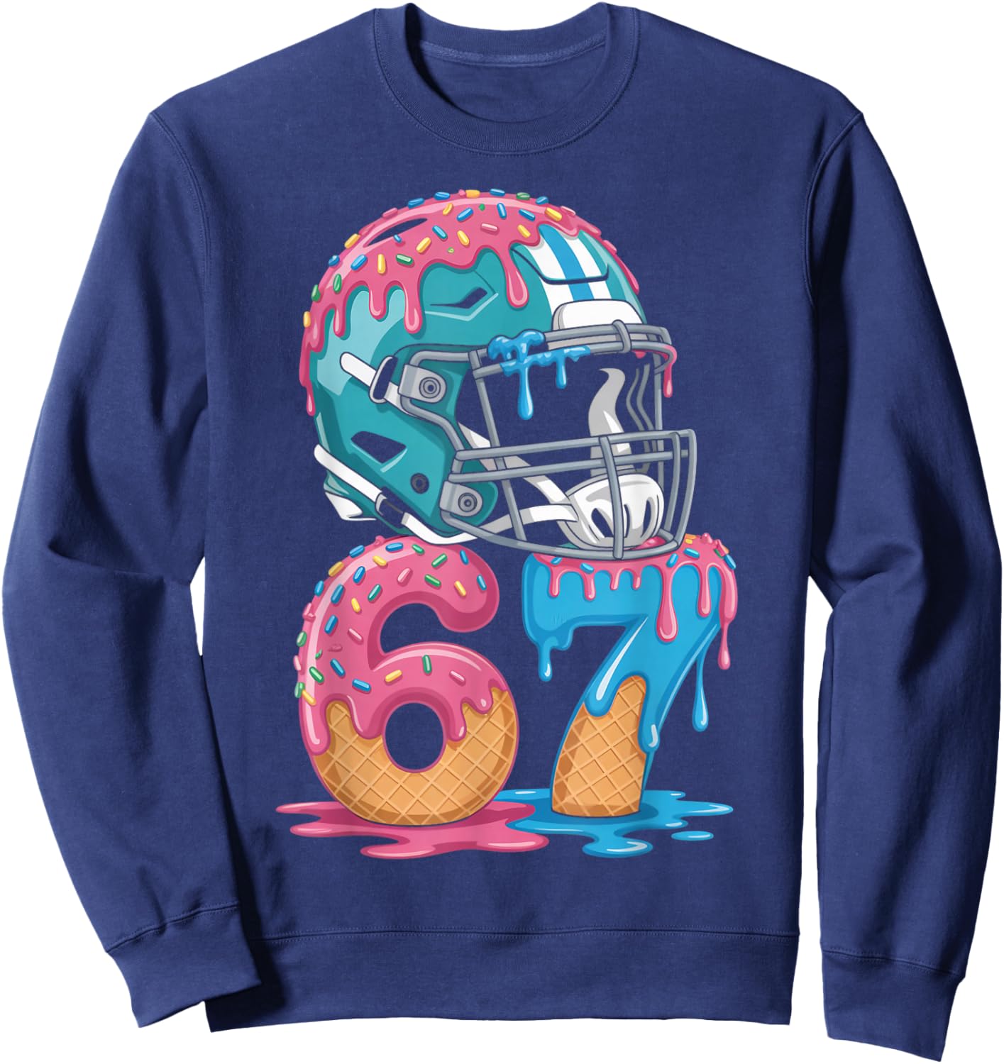 67 Number 67th Sports American Football Ice Cream Drip Sweatshirt - Sweatshirt | Navy