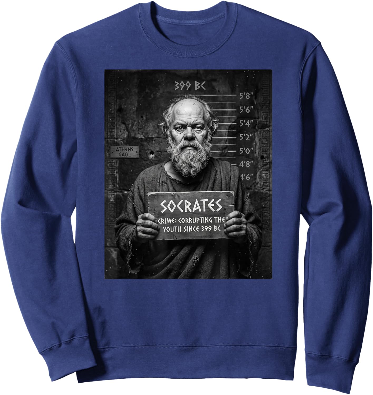 Socrates Corrupting The Youth Since 399 BC Funny Mugshot Sweatshirt - Sweatshirt | Navy