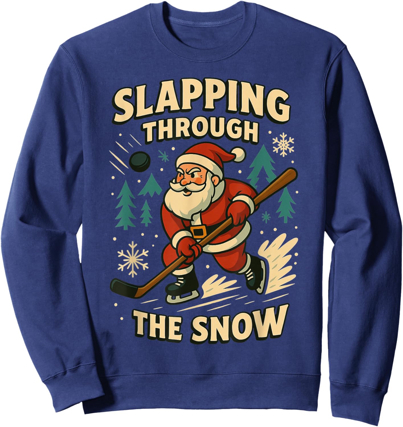 Santa Ice Hockey Funny Christmas Winter Xmas Men Boys Kids Sweatshirt - Sweatshirt | Navy