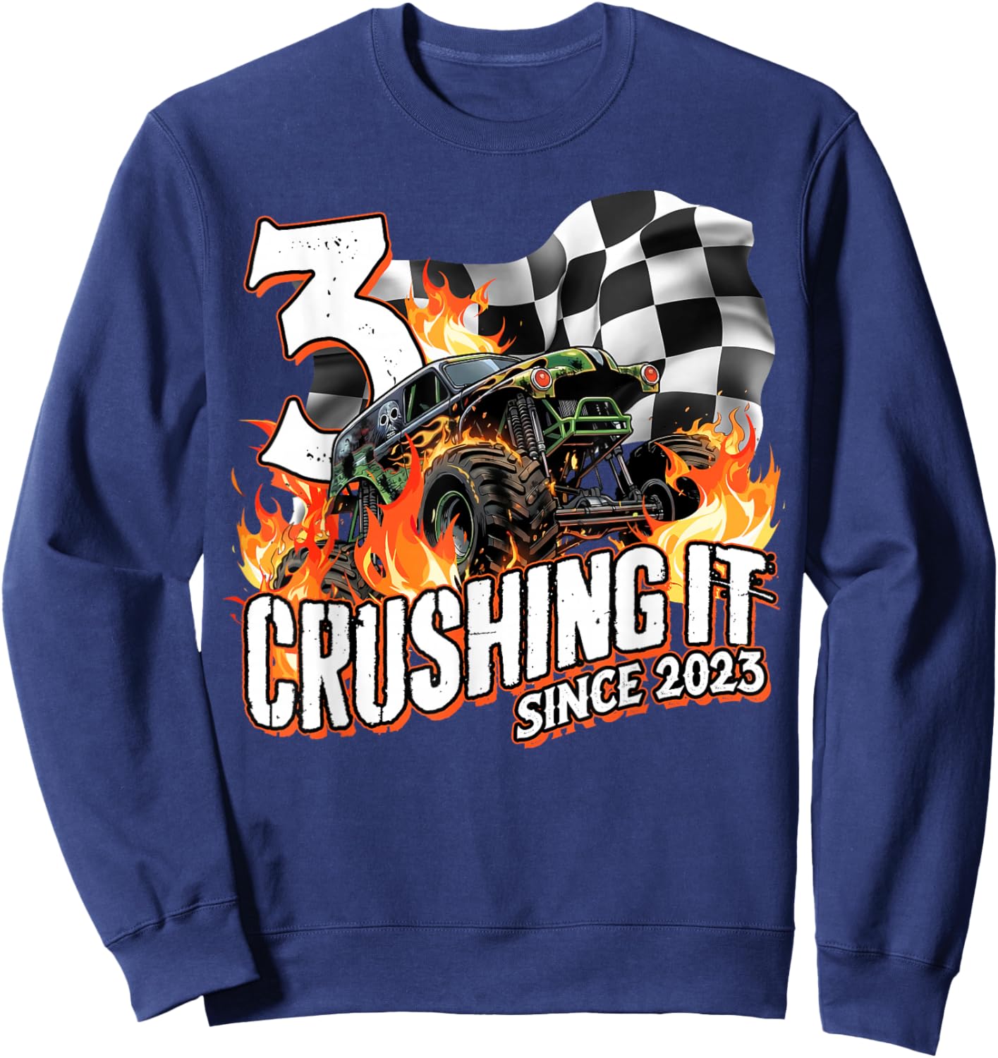 Birthday Monster Truck 3 Years Old Boys 3rd Party Born 2023 Sweatshirt - Sweatshirt | Navy