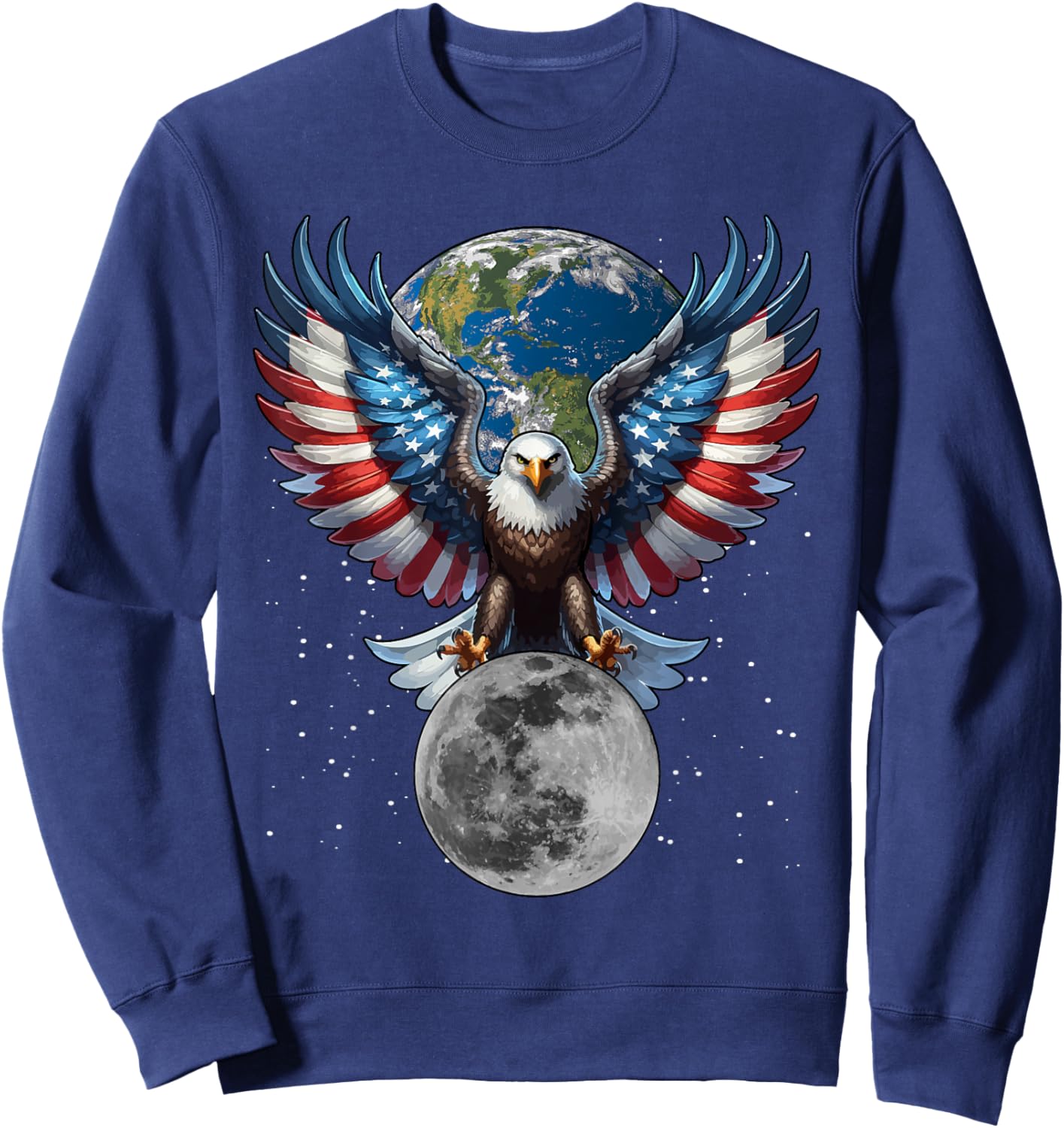 Patriotic USA Eagle with The Earth and Moon Design Sweatshirt - Sweatshirt | Navy