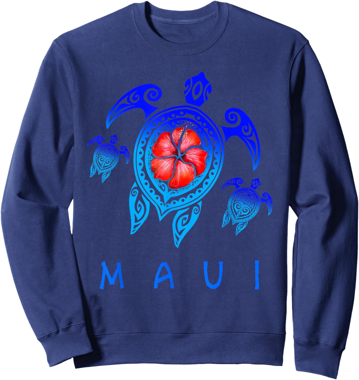 Maui Hawaii Sea Turtle Blue Tribal Hibiscus Sweatshirt - Sweatshirt | Navy