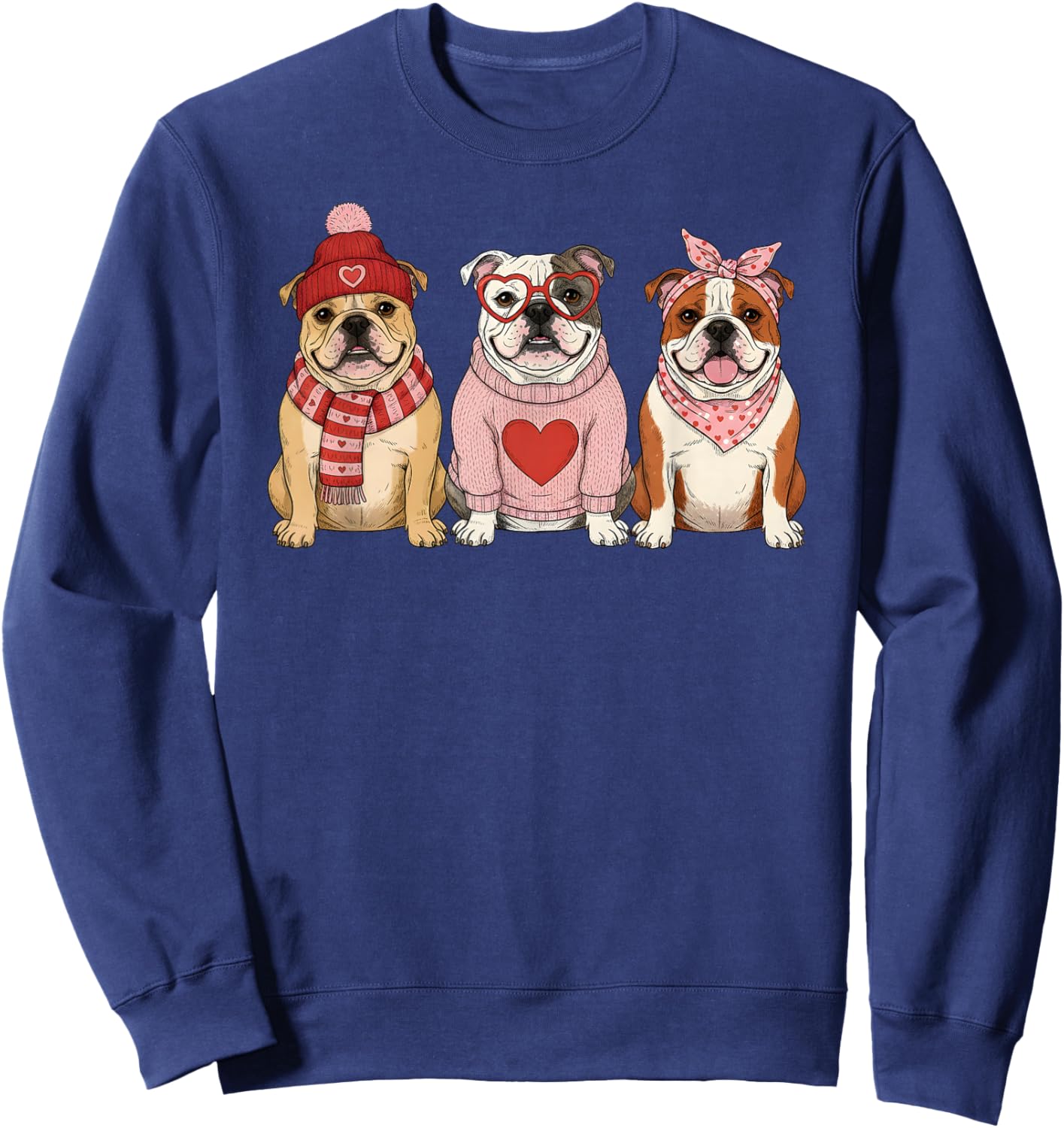 Cute English Bulldog Valentine Dog Sweatshirt - Sweatshirt | Navy