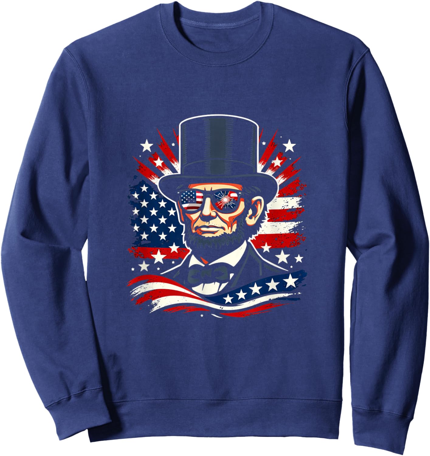 Abraham Lincoln Flag Sunglasses Patriotic Fireworks USA Sweatshirt - Sweatshirt | Navy