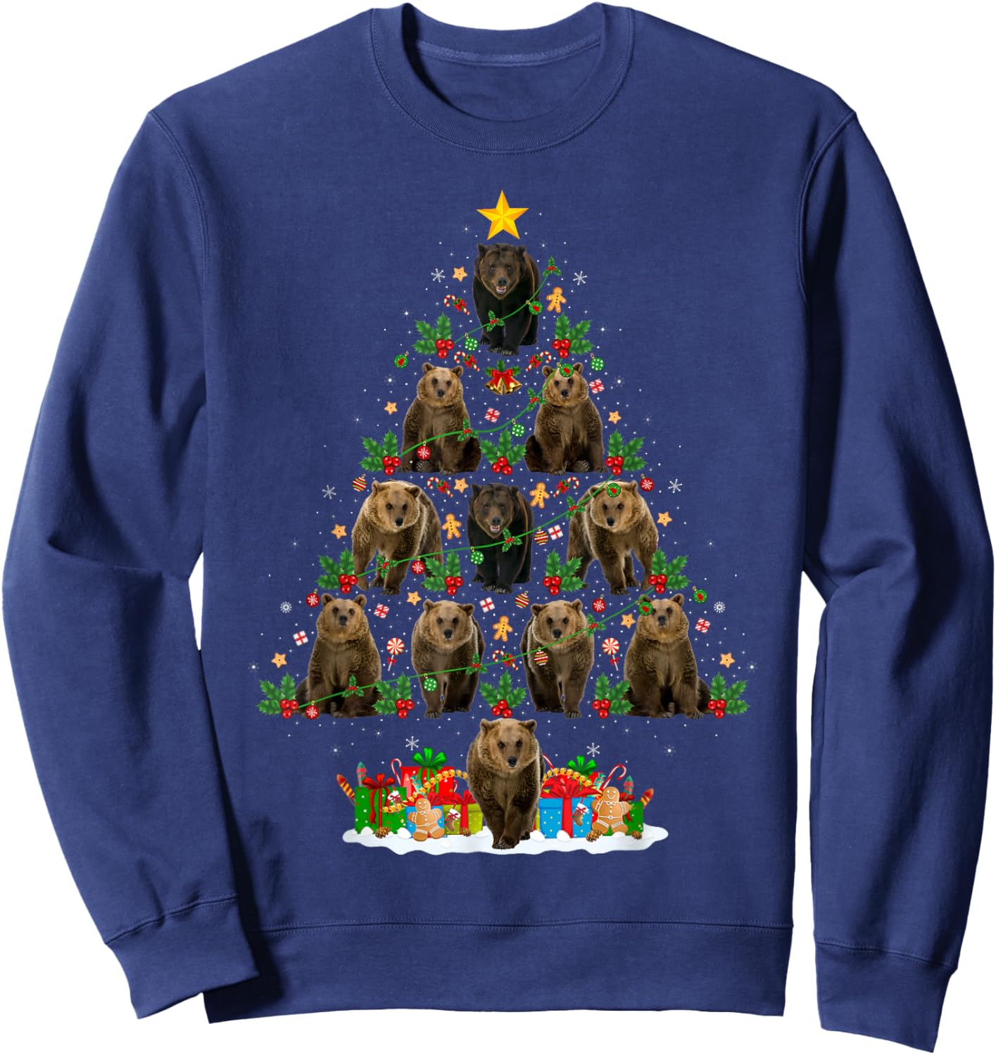 Bear Christmas Tree Lights Santa Bear Animal Lover Xmas Sweatshirt - Sweatshirt | Navy