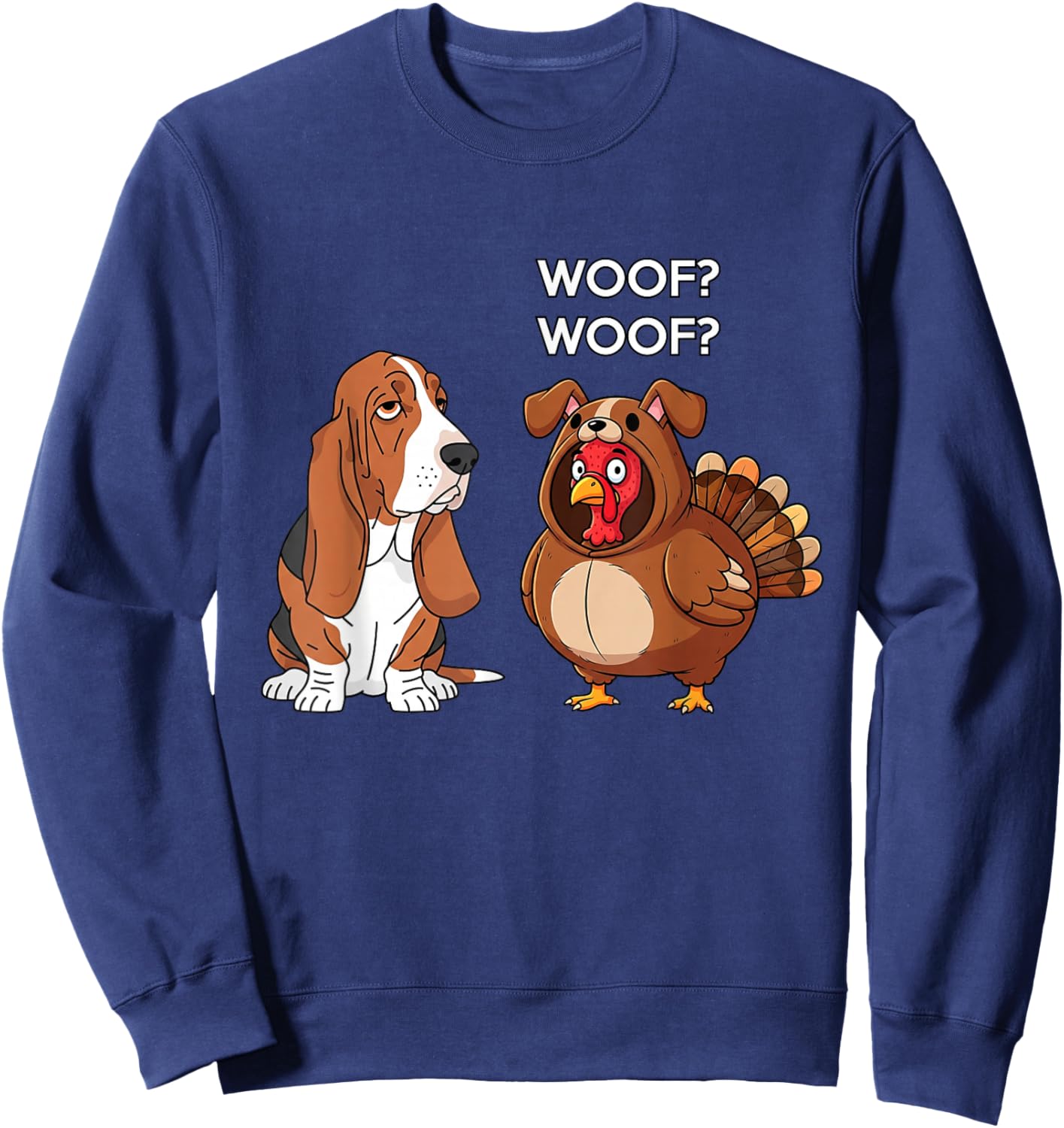Funny Thanksgiving Basset Hound and Turkey Sweatshirt - Sweatshirt | Navy