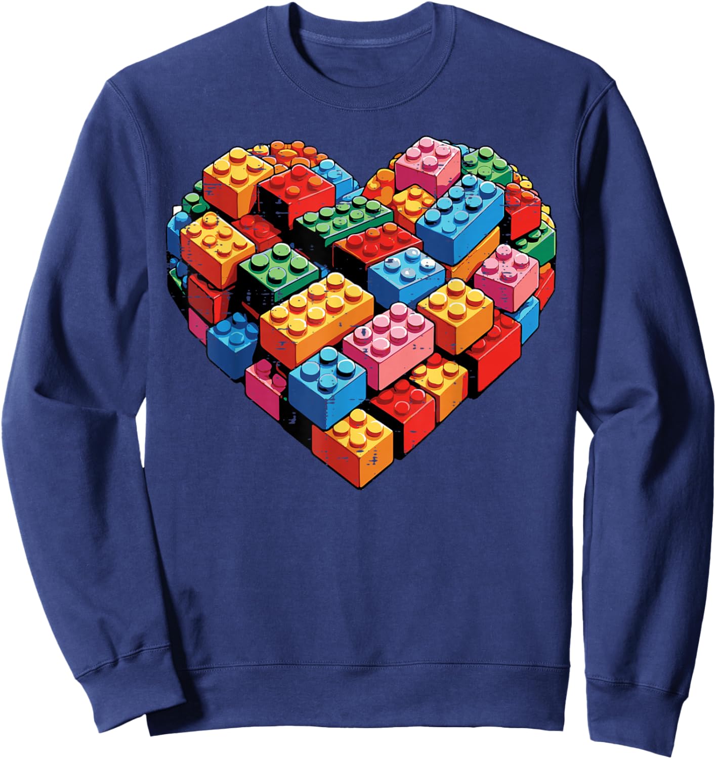 Valentines Day Heart Building Blocks Bricks Boys Kid Toddler Sweatshirt - Sweatshirt | Navy