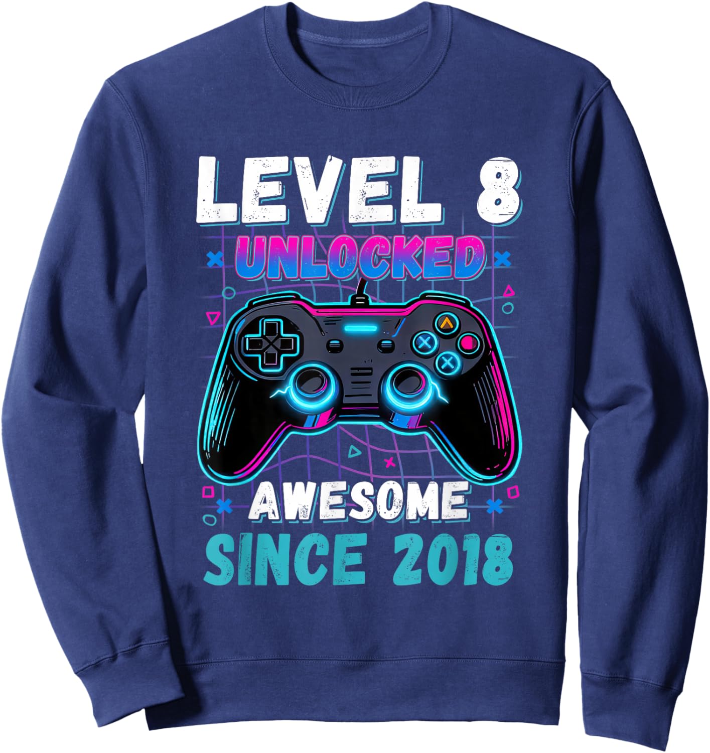 Level 8 Unlocked Awesome Since 2018 Eight 8th Birthday Boys Sweatshirt - Sweatshirt | Navy