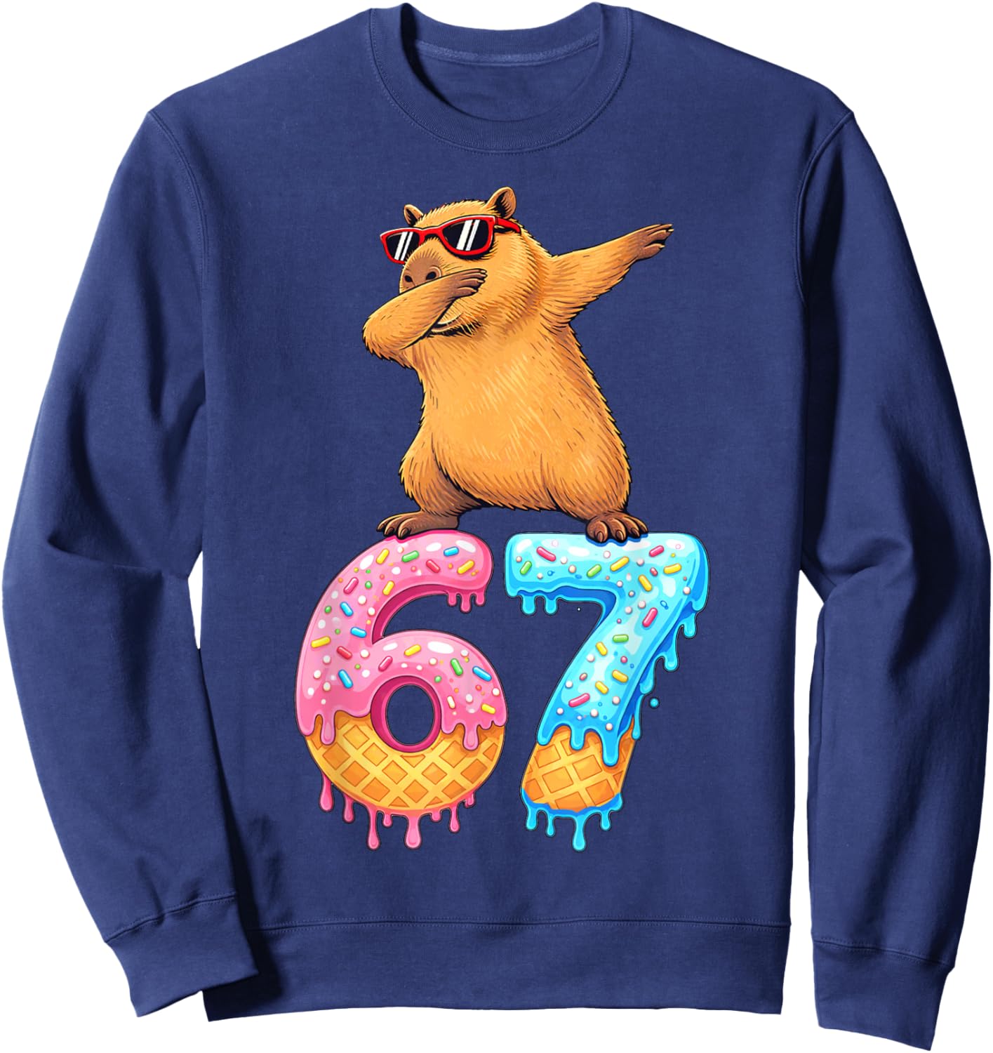 Capybara Dabbing 67 Ice Cream Drip 67 Birthday Boys Girls Sweatshirt - Sweatshirt | Navy