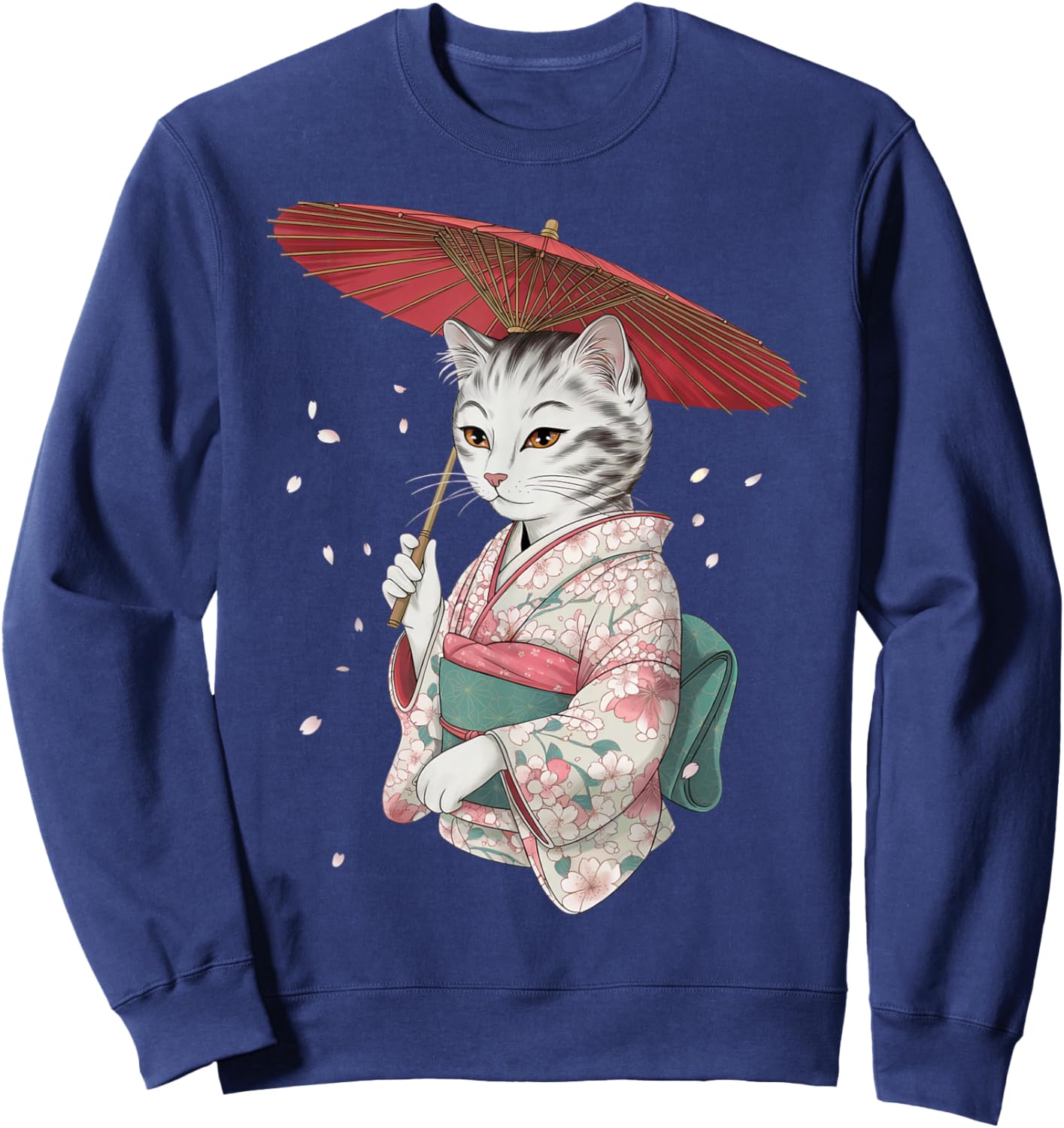 Sakura Kimono Cat Geisha Art Design Japanese Geisha Sweatshirt - Sweatshirt | Navy