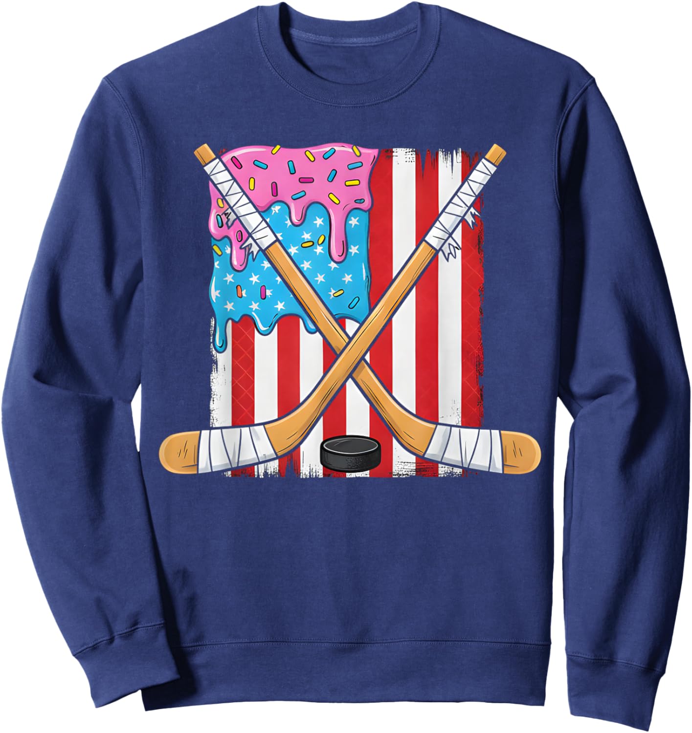 Ice Hockey Ice Cream Drip Boys American Flag Youth Players Sweatshirt - Sweatshirt | Navy