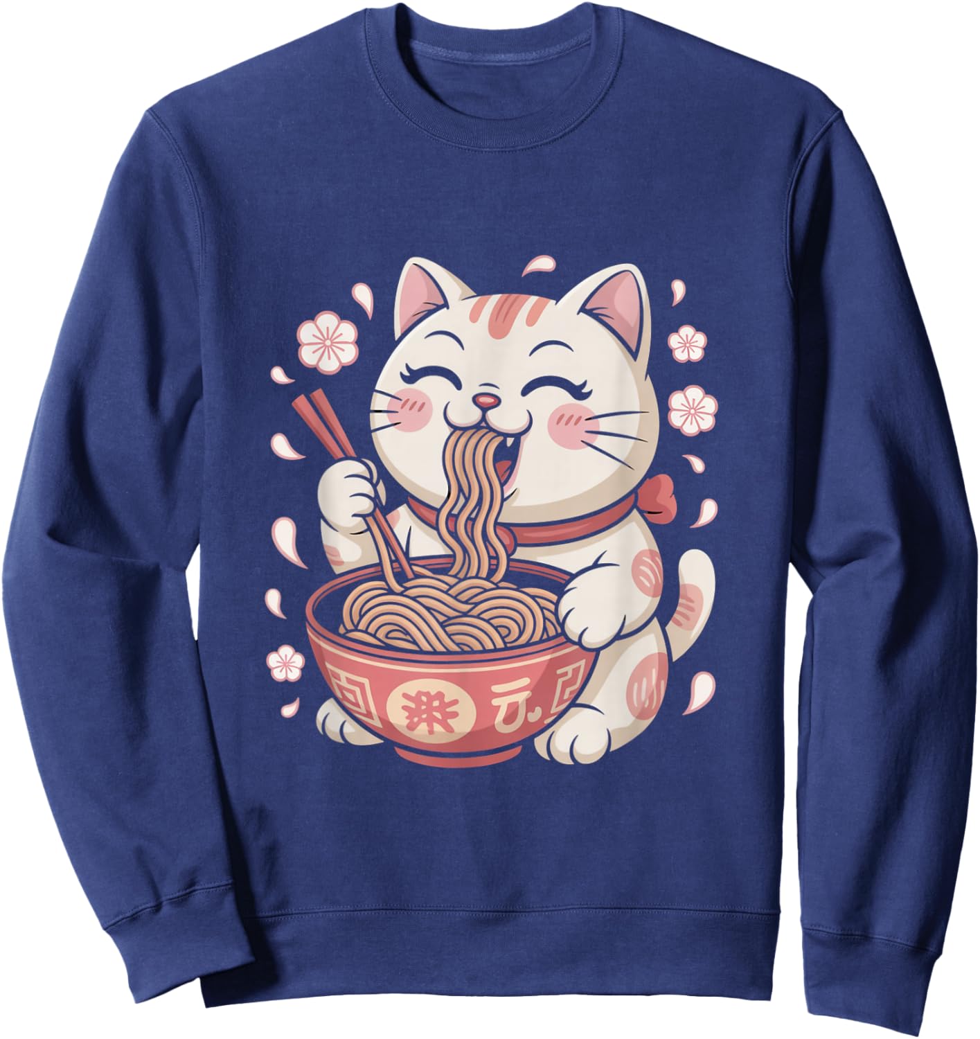 Funny Cute Ramen Cat Cherry Blossom Japan Anime Lover Gifts Sweatshirt - Sweatshirt | Navy