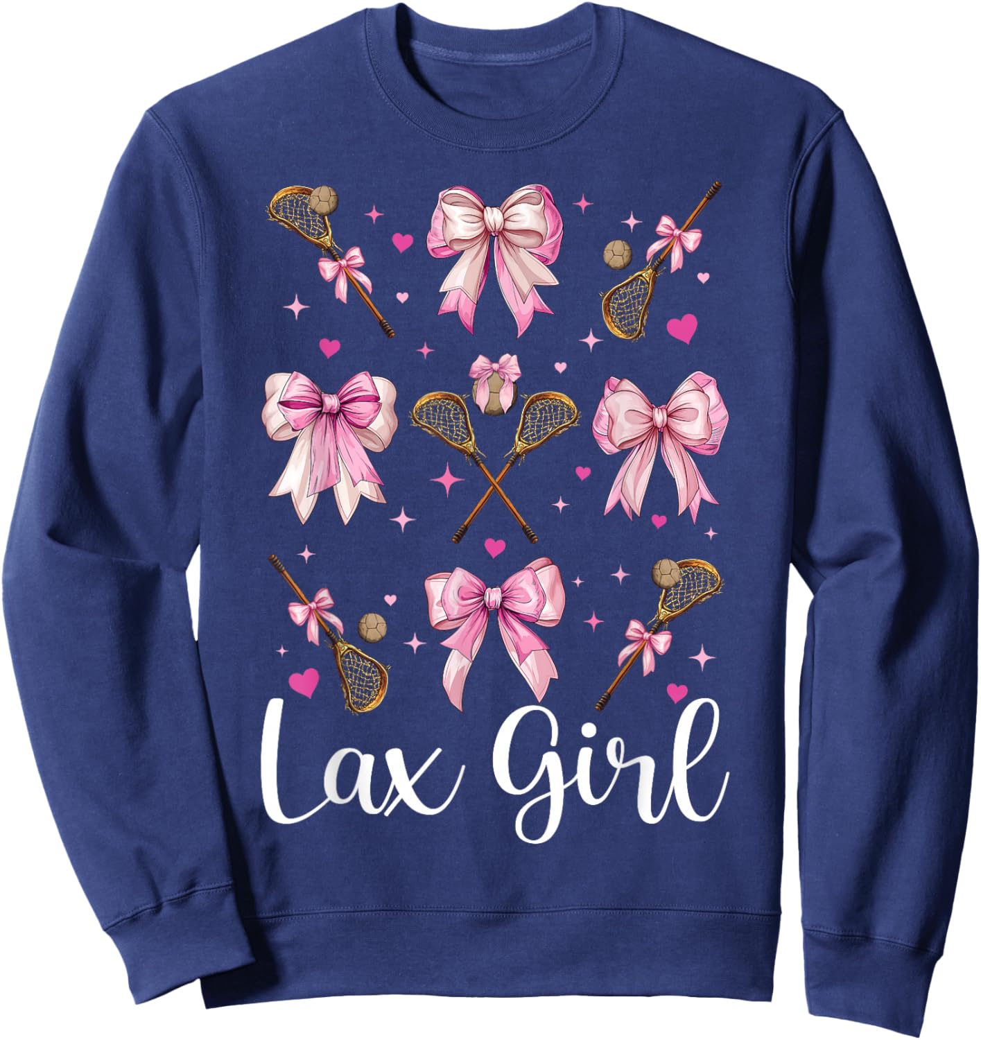 Lax Girl Lacrosse Girl Pink Coquette Bow Sweatshirt - Sweatshirt | Navy