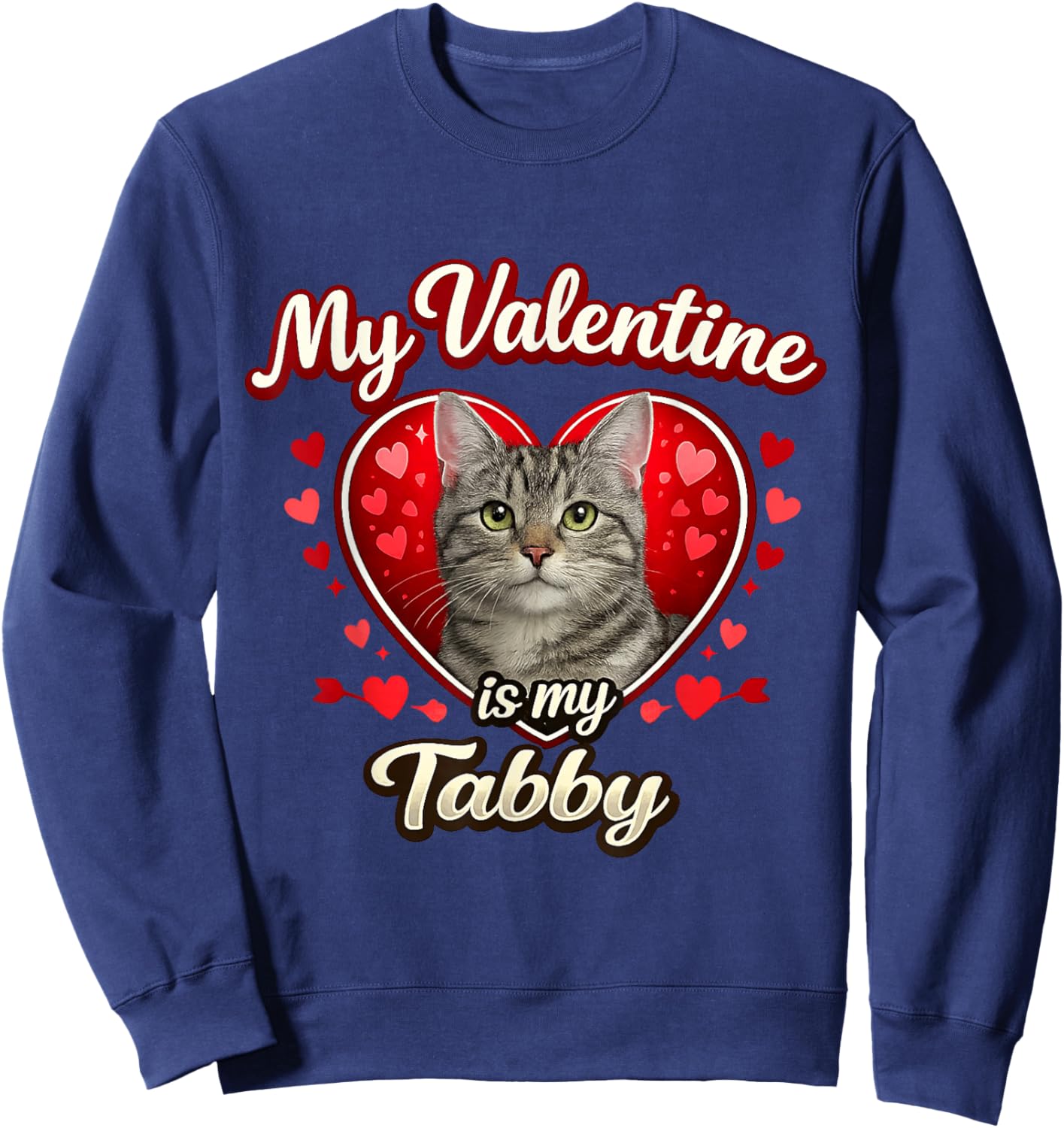 Gray Tabby Cat Valentine Hearts Feline Love Gift Sweatshirt - Sweatshirt | Navy