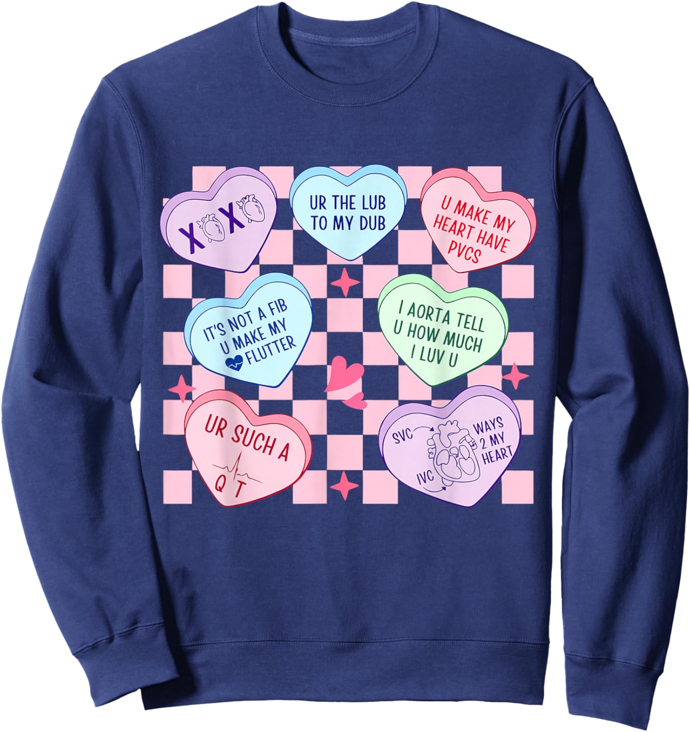 Cardiac Nurse Valentine’s Day Cardiologist Heart CVICU Nurse Sweatshirt - Sweatshirt | Navy
