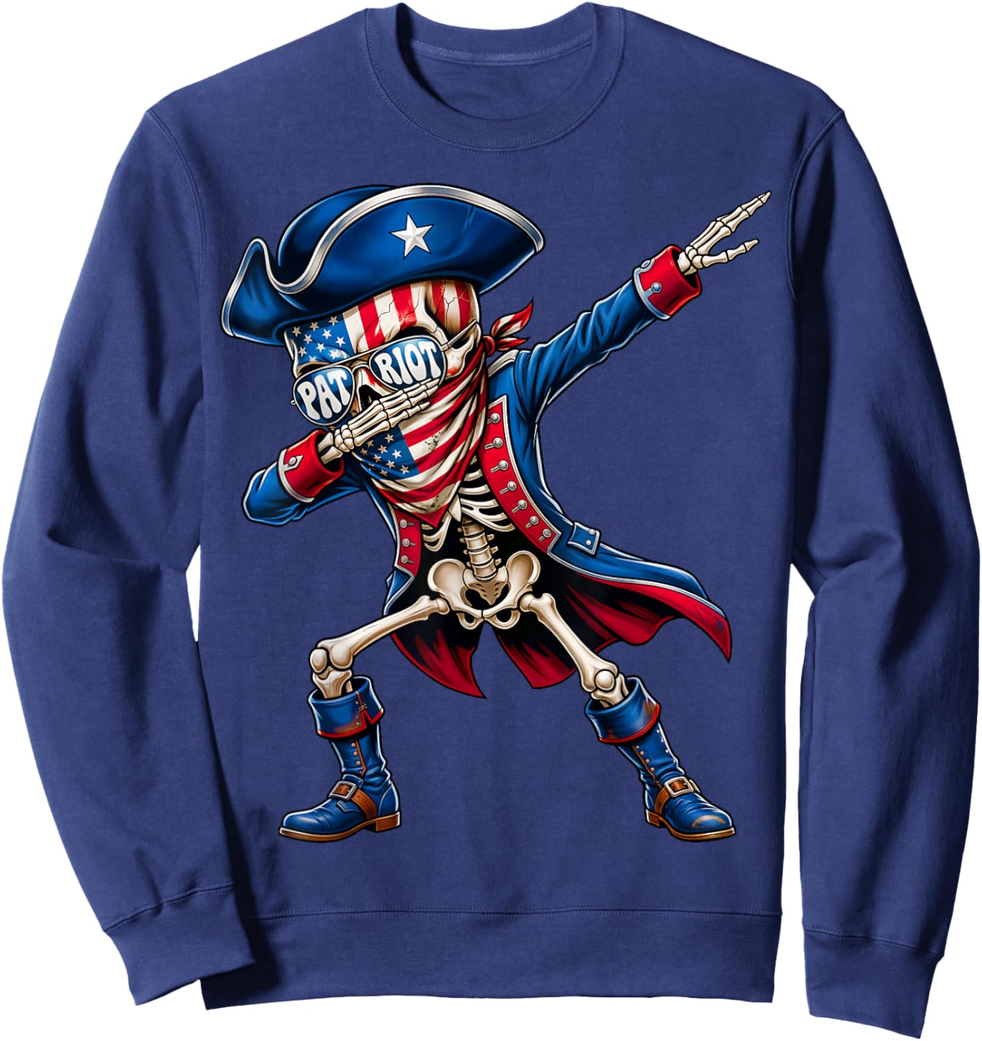Patriotic Skeleton Dabbing American Flag USA Men Women Kids Sweatshirt - Sweatshirt | Navy