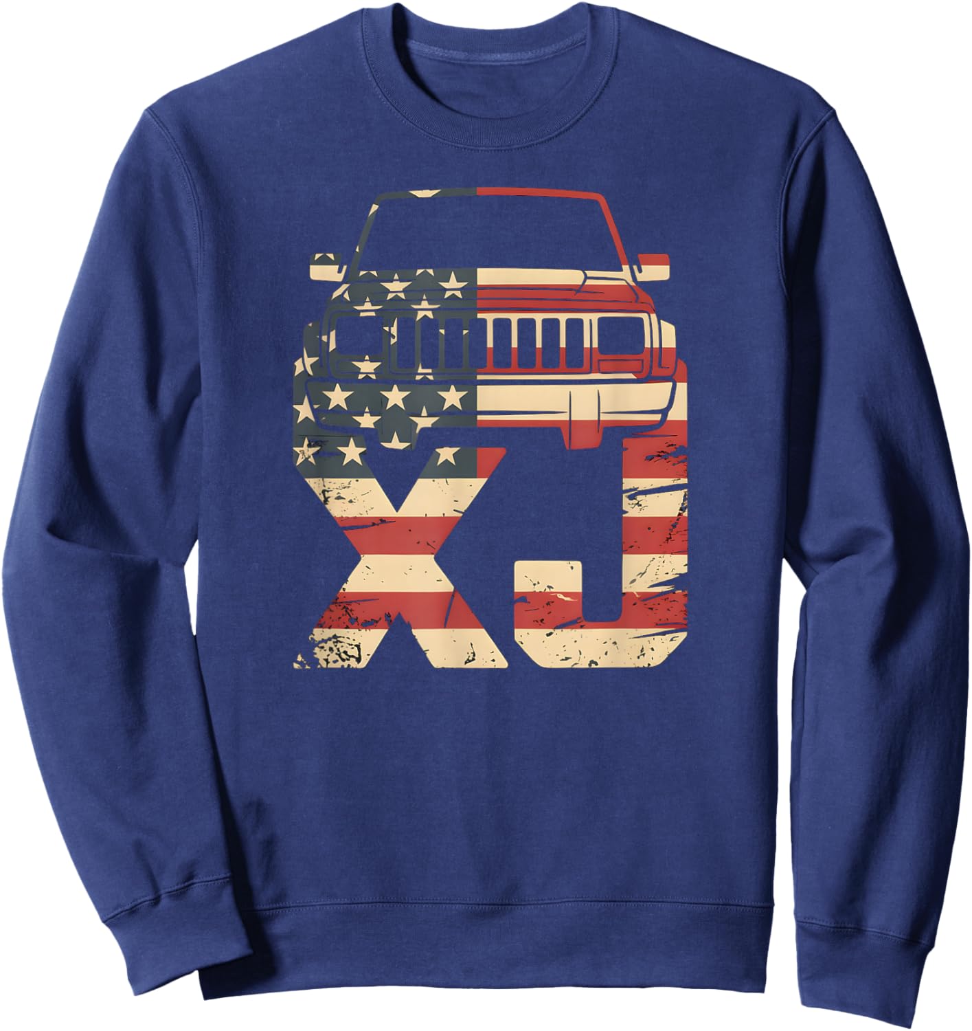 XJ Life Offroad American Flag Patriotic 4x4 Death Wobble Sweatshirt - Sweatshirt | Navy