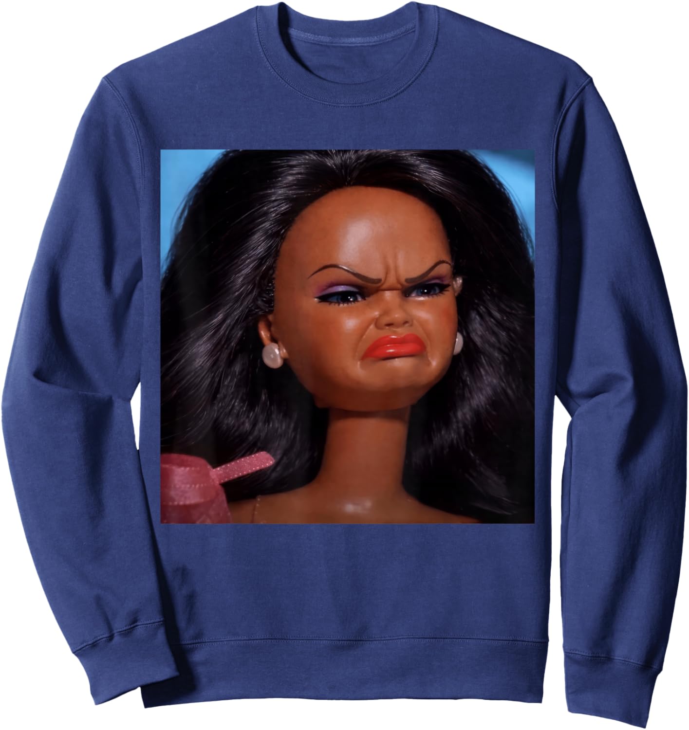 Angry Disgusted Black Doll Face Meme Reaction Meme Funny Sweatshirt - Sweatshirt | Navy
