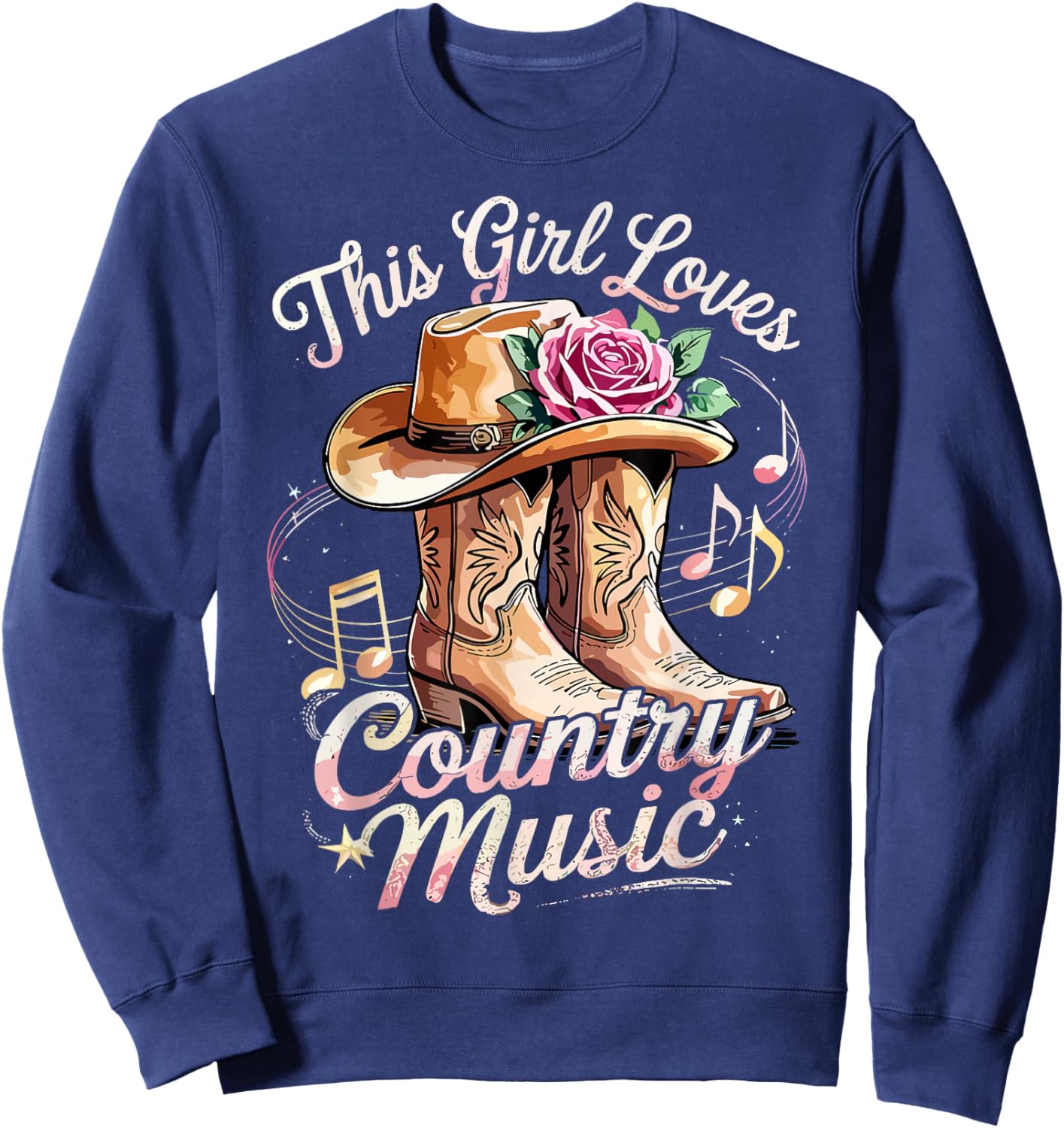 This Girl Loves Country Music Western Cowgirl Sweatshirt - Sweatshirt | Navy