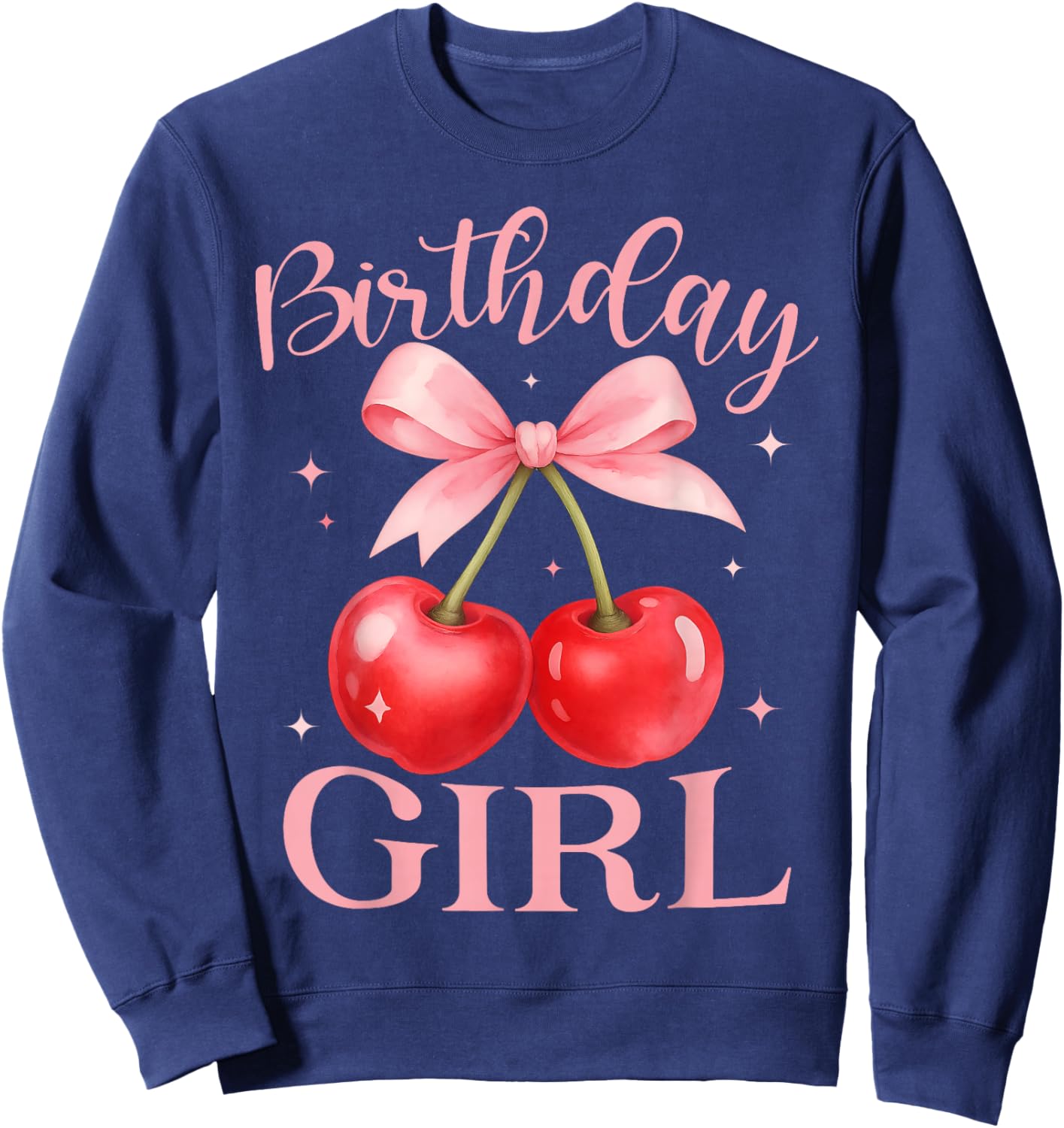 Birthday Girl Cute Coquette Bow Cherry Birthday Girl Kids Sweatshirt - Sweatshirt | Navy