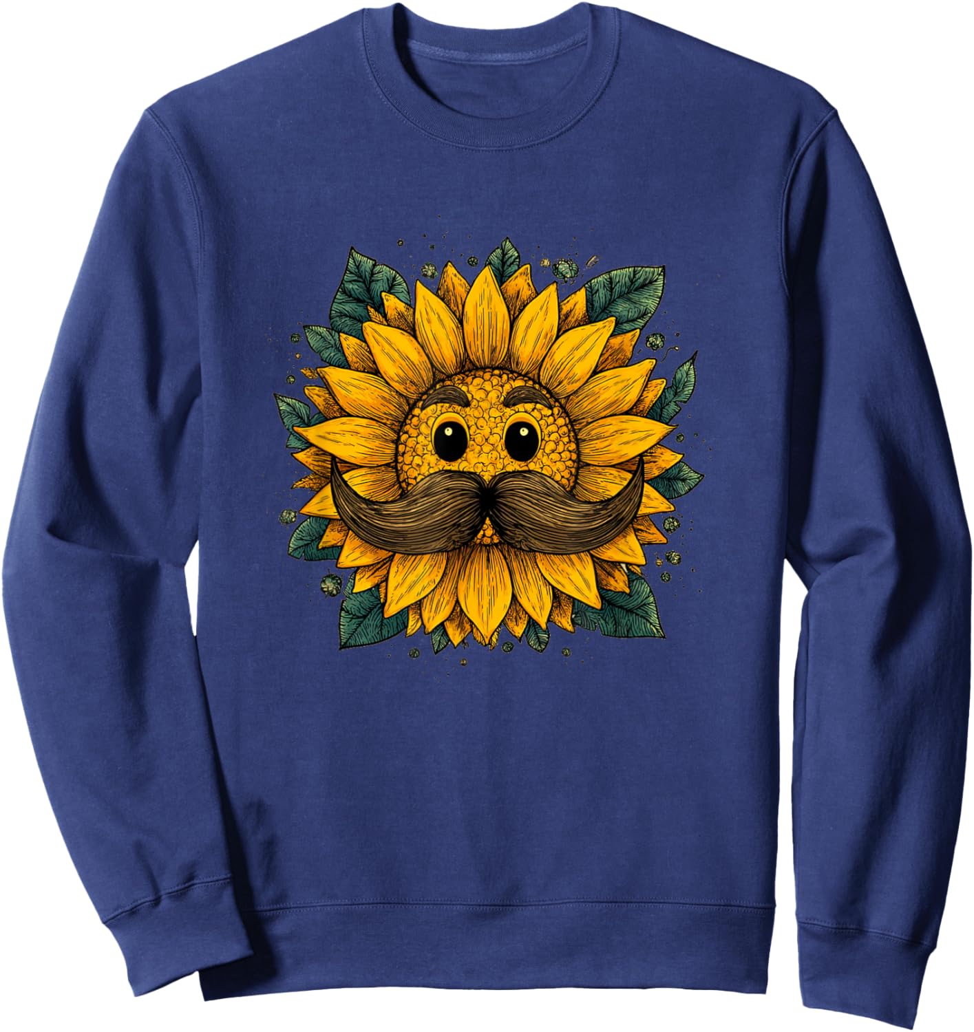 Funny Sunflower Costume with Mustache Beard Sweatshirt - Sweatshirt | Navy