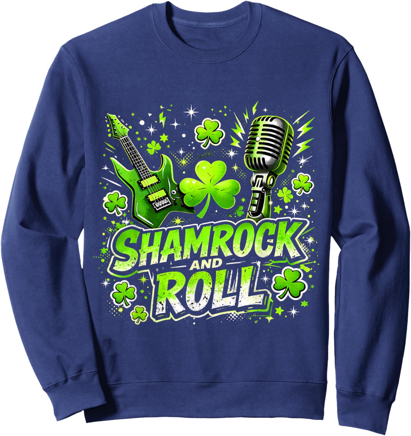 Shamrock and Roll St Patrick Day Rock Vibes Sweatshirt - Sweatshirt | Navy