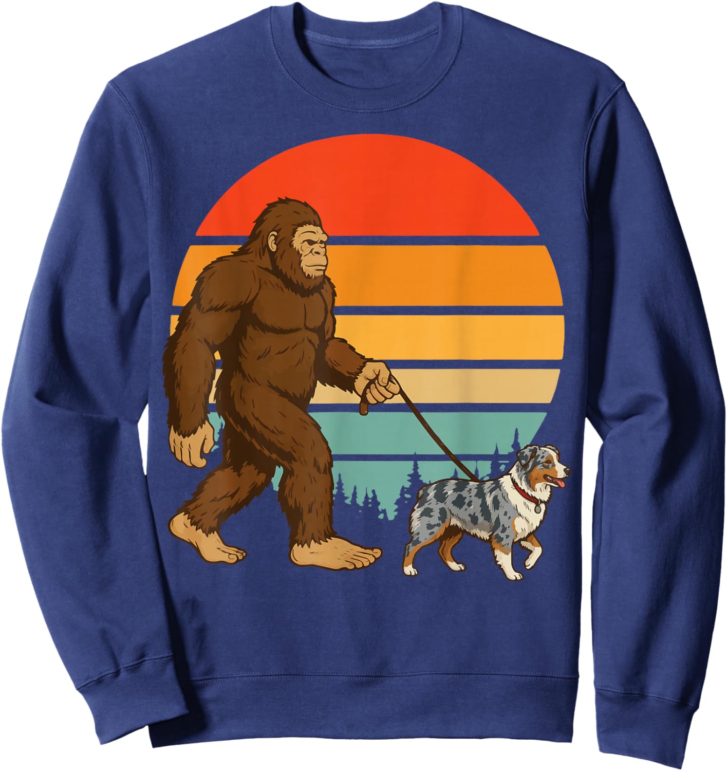 Bigfoot Australian Shepherd Retro Aussie Vintage Sweatshirt - Sweatshirt | Navy