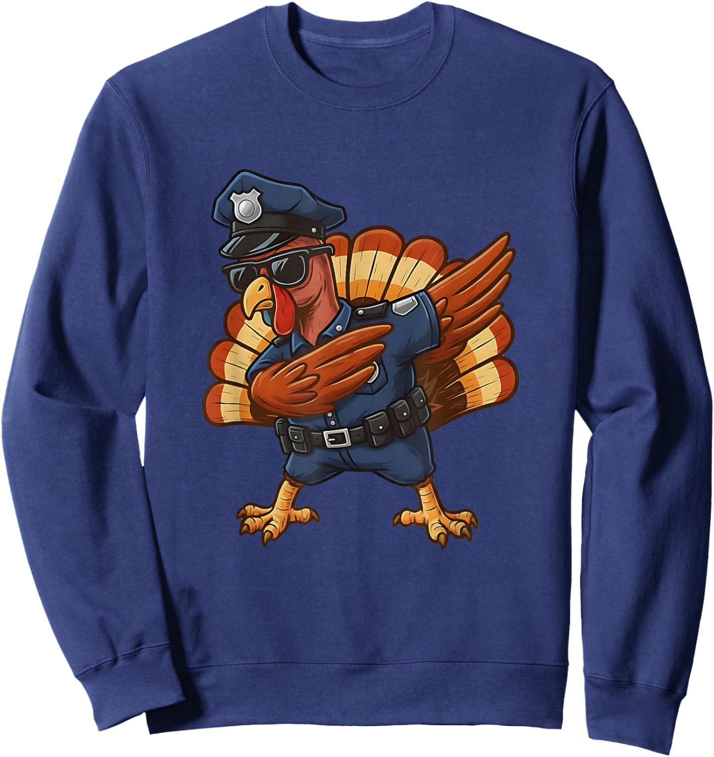 Police Officer Dabbing Turkey Funny Thanksgiving Sweatshirt - Sweatshirt | Navy