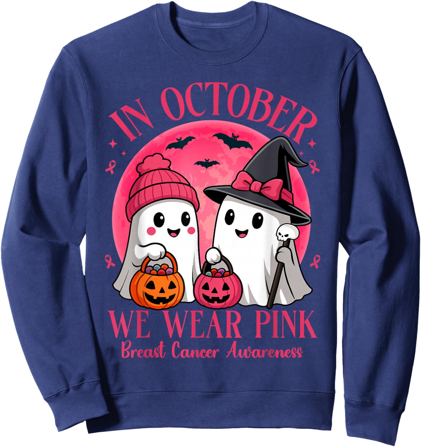 Breast Cancer Halloween in October We Wear Pink Sweatshirt - Sweatshirt | Navy