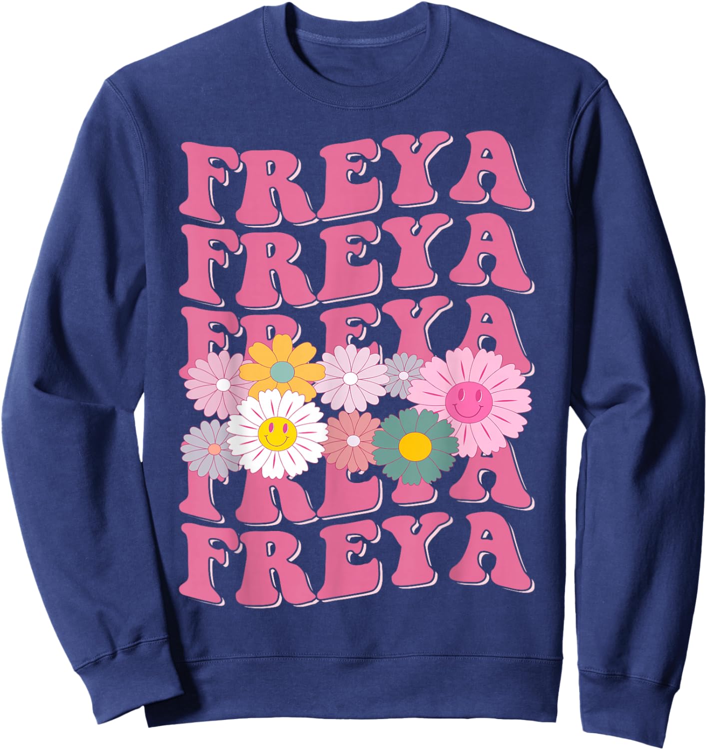 Girl Retro Freya First Name Personalized Groovy 80's Sweatshirt - Sweatshirt | Navy