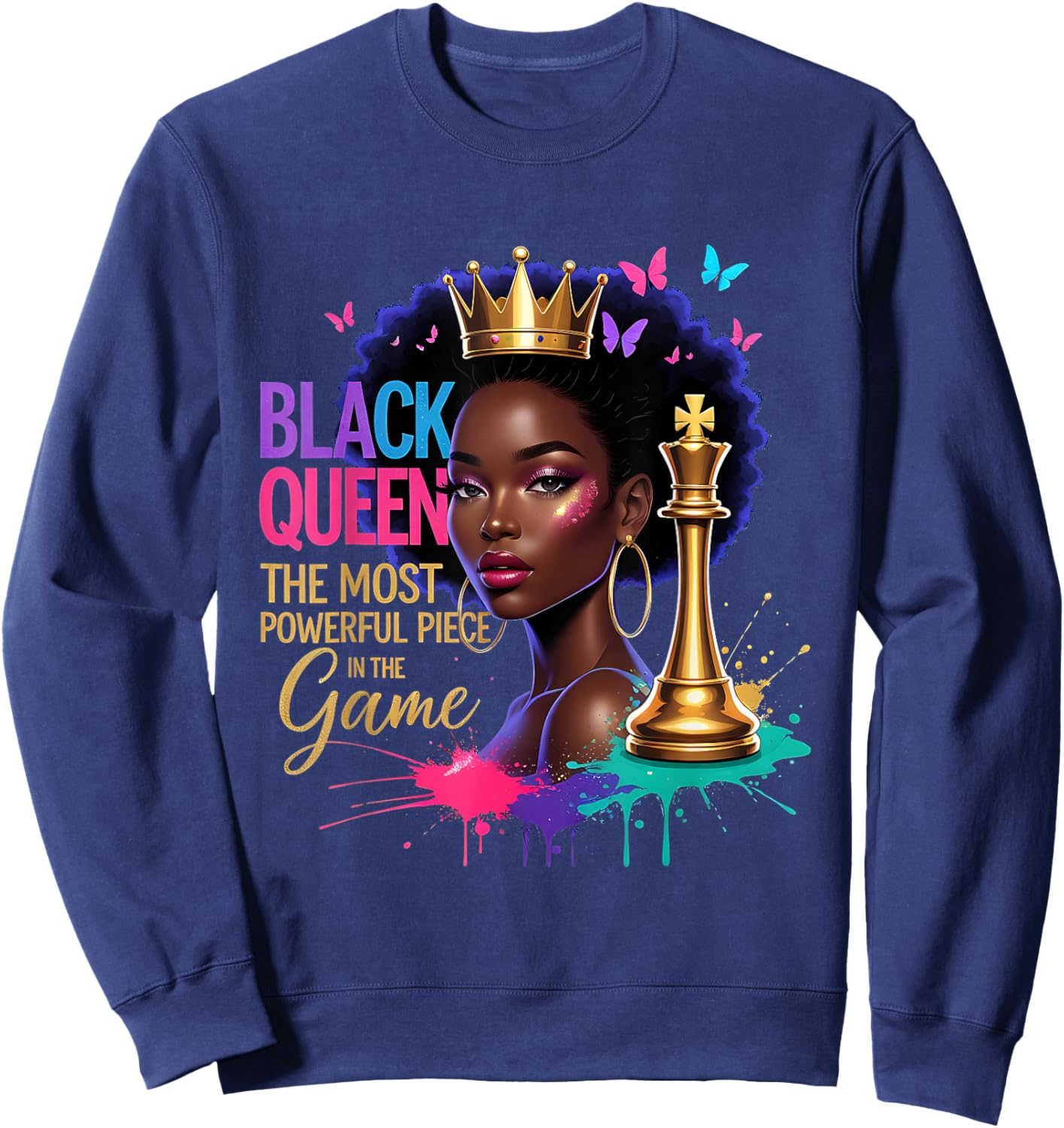 Melanin Queen Afro Girl Black Women African Sweatshirt - Sweatshirt | Navy