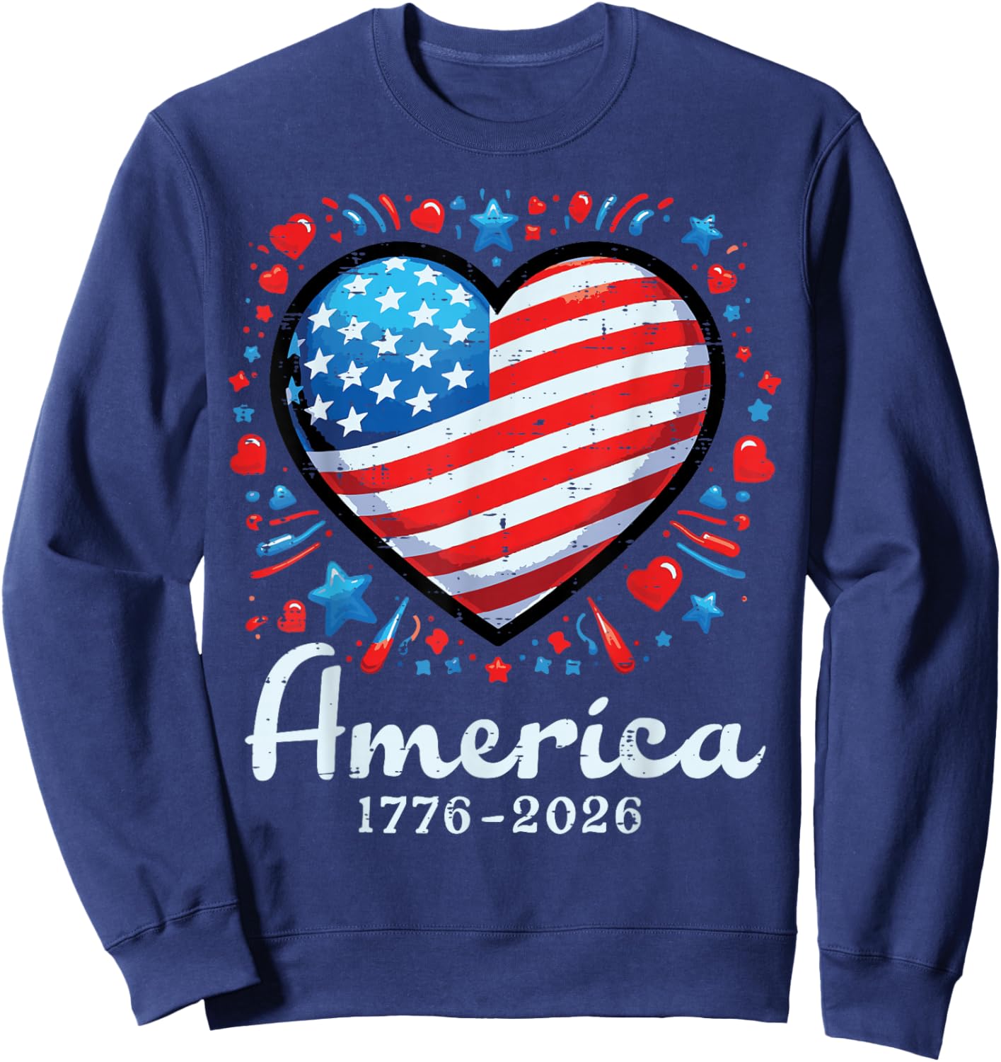 America US Flag Heart 1776 2026 250th Anniversary Women Kids Sweatshirt - Sweatshirt | Navy
