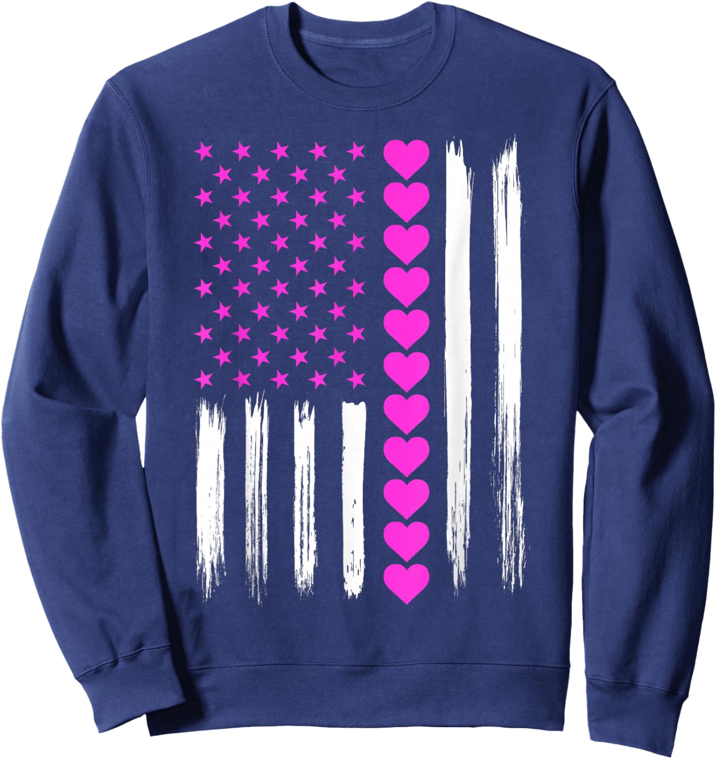 Valentines Day Pink Hearts US American Flag Patriotic Lover Sweatshirt - Sweatshirt | Navy