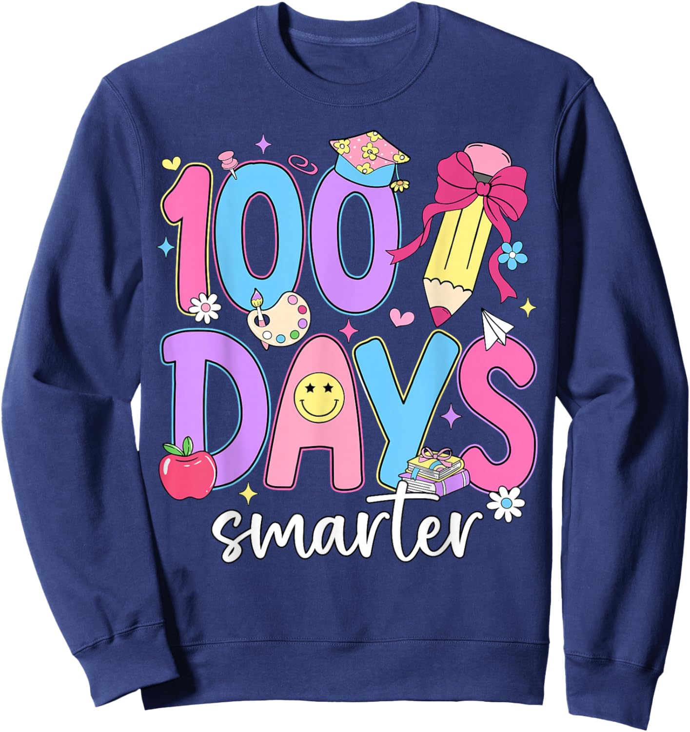 Preppy 100 Days of Smarter Boys Girls Kid 100 Days of School Sweatshirt - Sweatshirt | Navy