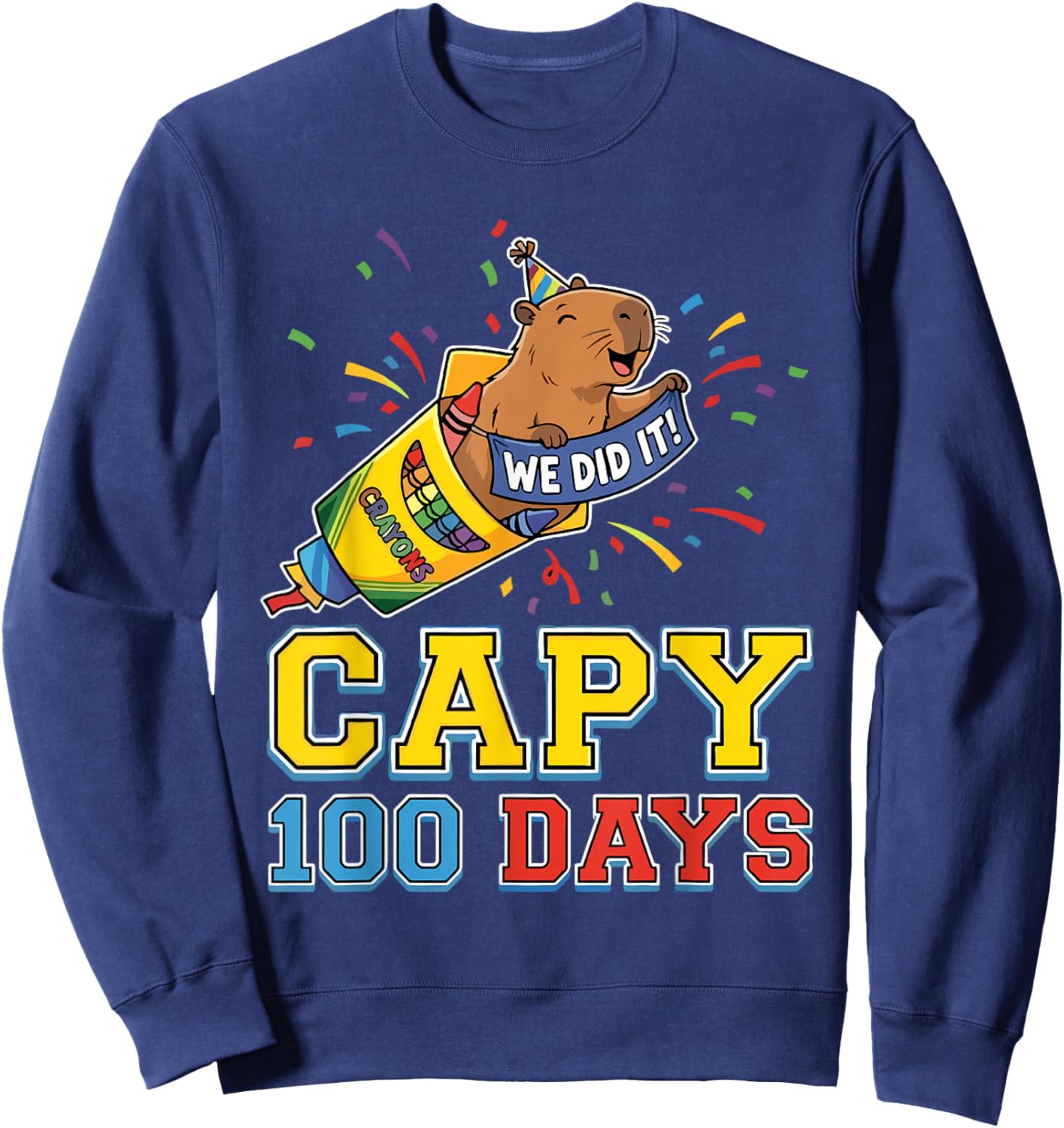Capy 100th Day of School Cute Capybara Teacher Sweatshirt - Sweatshirt | Navy