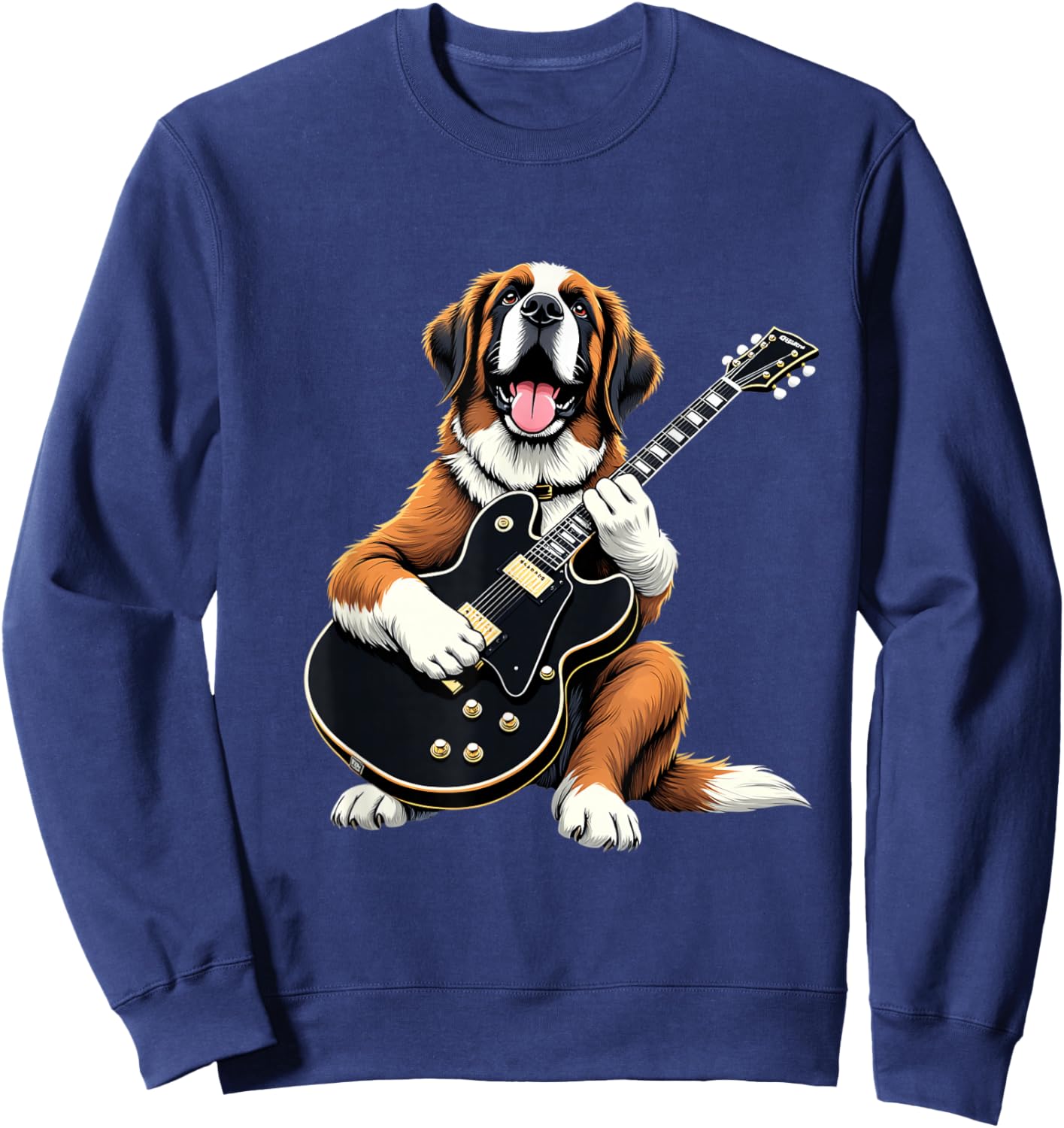 St Bernard Dog Playing Electric Guitar St Bernard Lover Sweatshirt - Sweatshirt | Navy