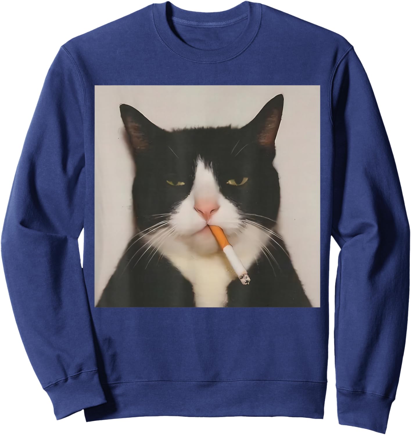 Cute Tuxedo Cat Smoking Cigarette Funny Kitten Meme Sweatshirt - Sweatshirt | Navy