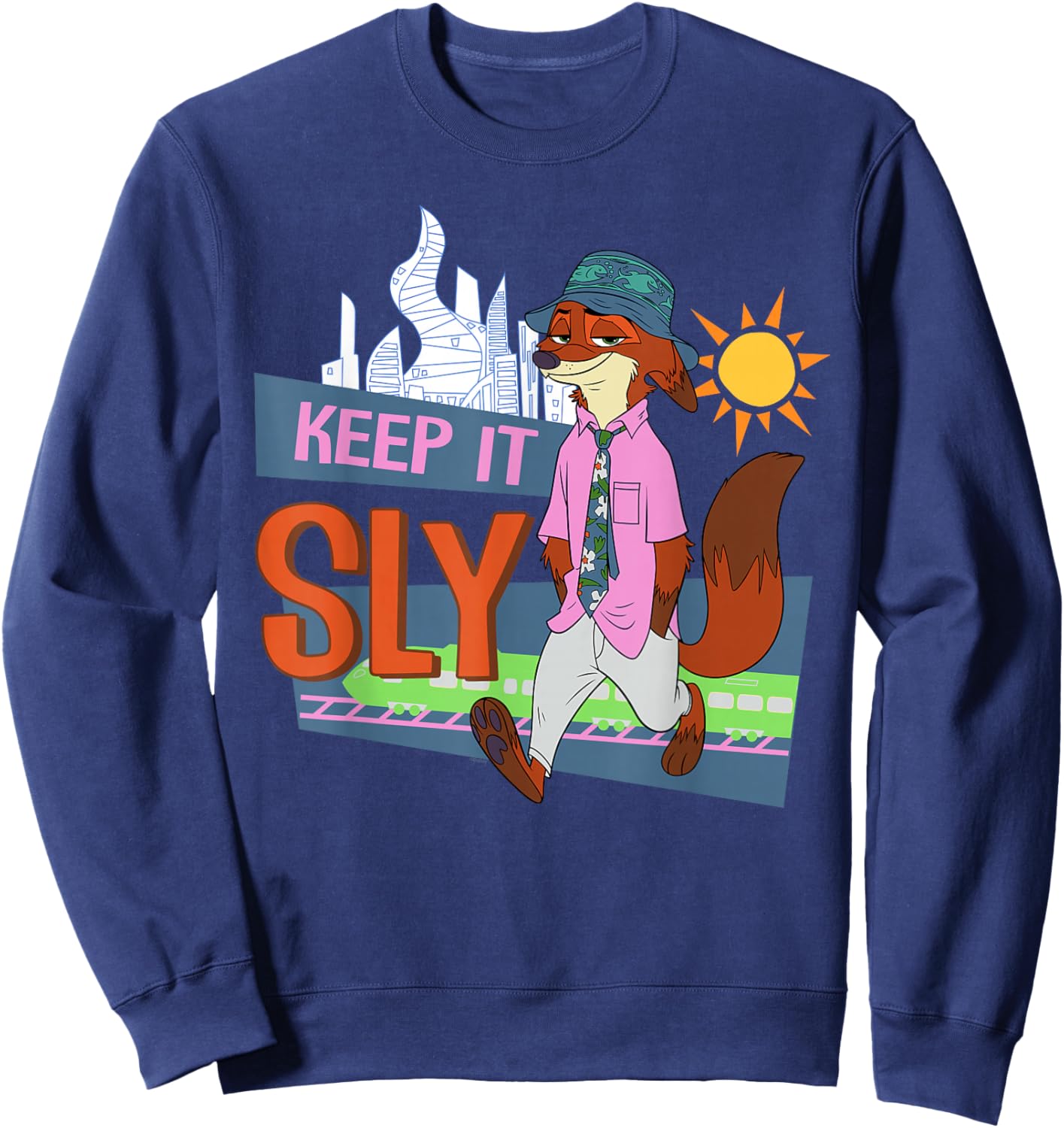 Disney Zootopia 2 Nick Wilde Keep it Sly Funny Quote Sweatshirt - Sweatshirt | Navy