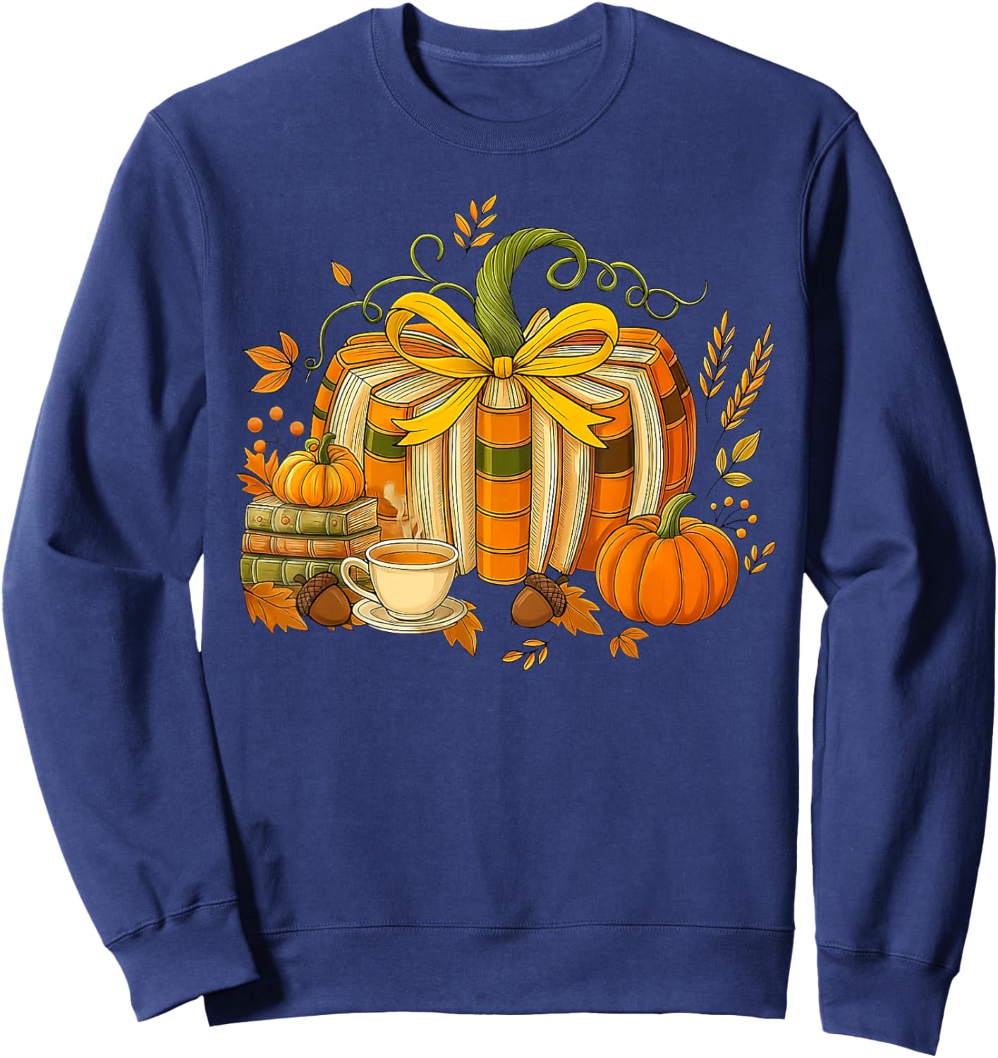 Fall Book Pumpkin Fall Librarians Bookworm Teachers Students Sweatshirt - Sweatshirt | Navy