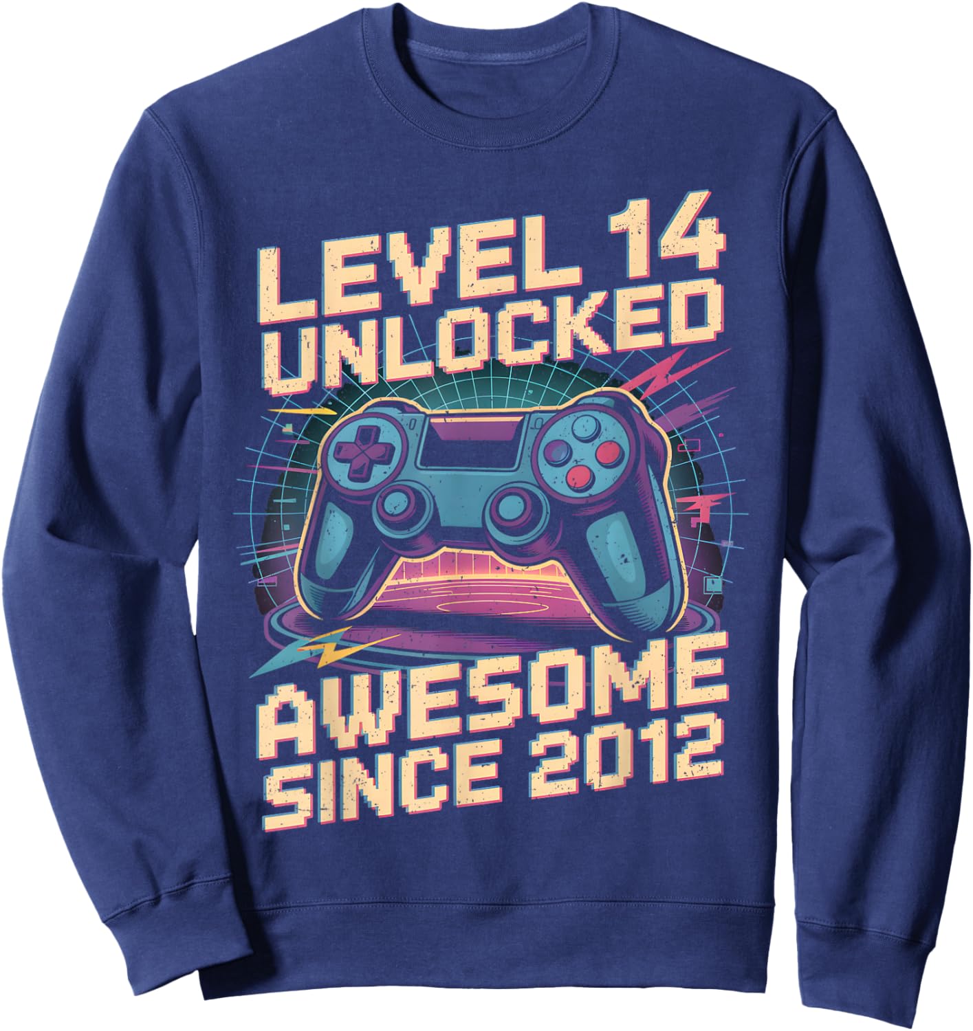 14 Year Old Boy Level 14 Gamer 2012 14th Birthday Party Gift Sweatshirt - Sweatshirt | Navy