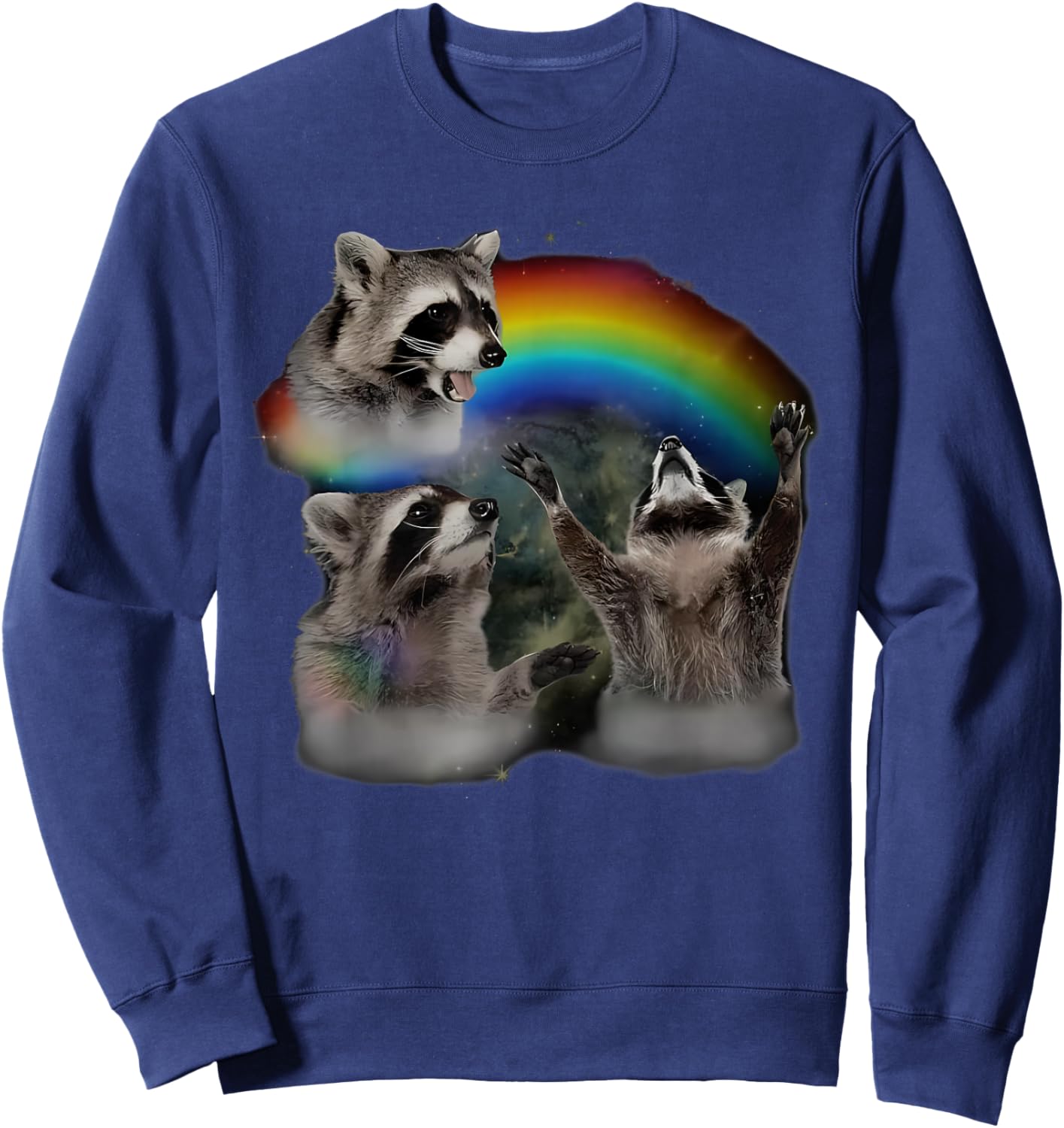 Retro Racoon Howling Rainbow LGBT Pride Month Lesbian Trans Sweatshirt - Sweatshirt | Navy
