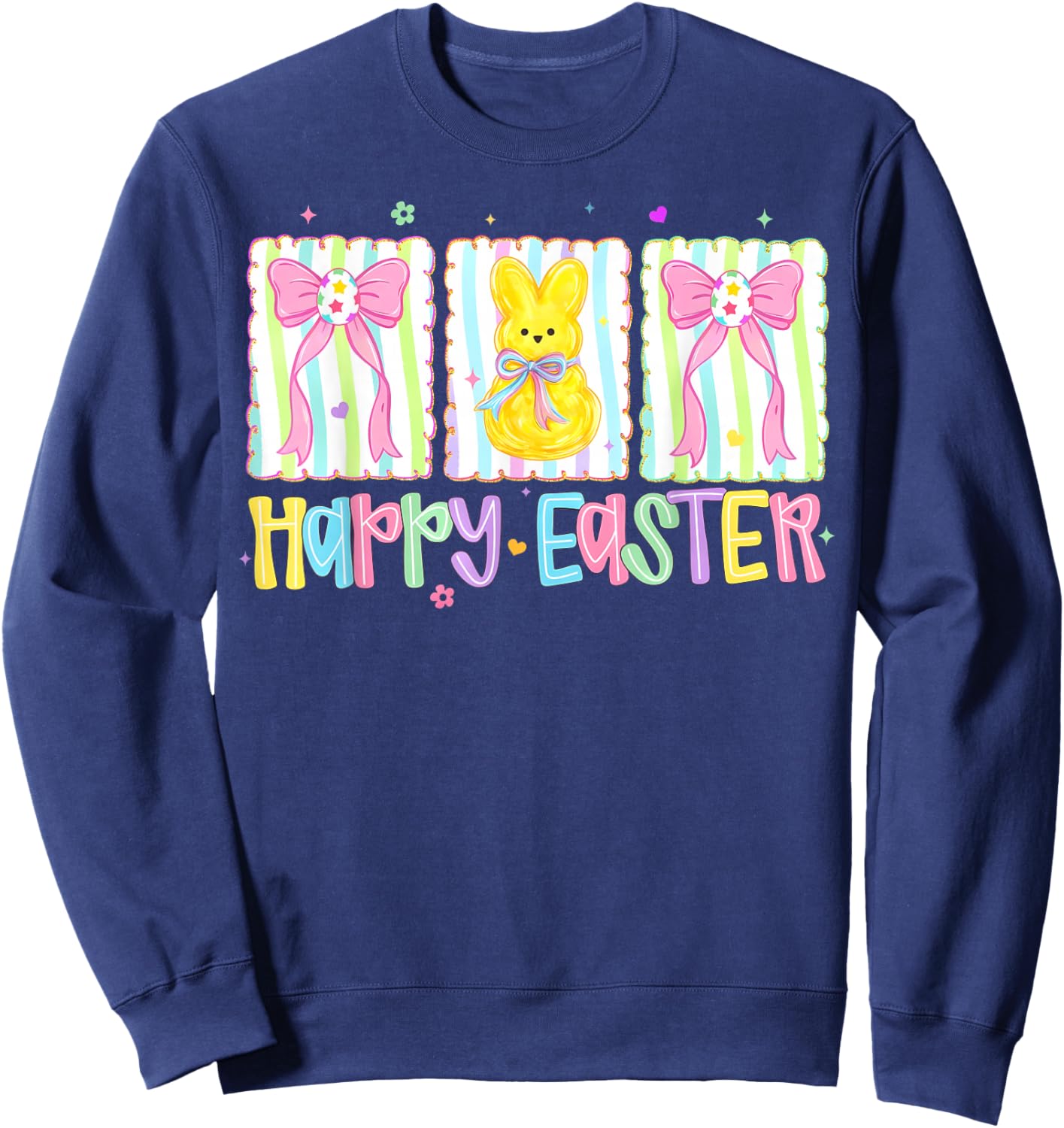 Preppy Happy Easter Coquette Bow Bunny Rabbit Girls Kids Sweatshirt - Sweatshirt | Navy