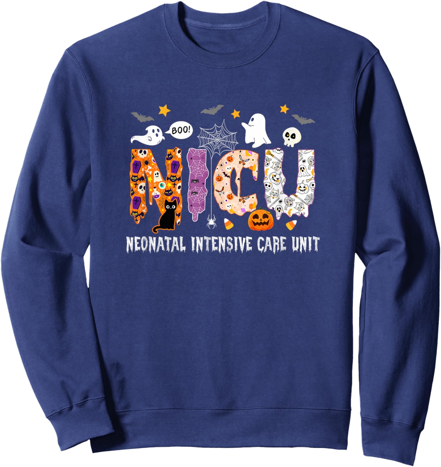 Nicu Nurse Halloween Spooky Ghose Neonatal Intensive Care Sweatshirt - Sweatshirt | Navy