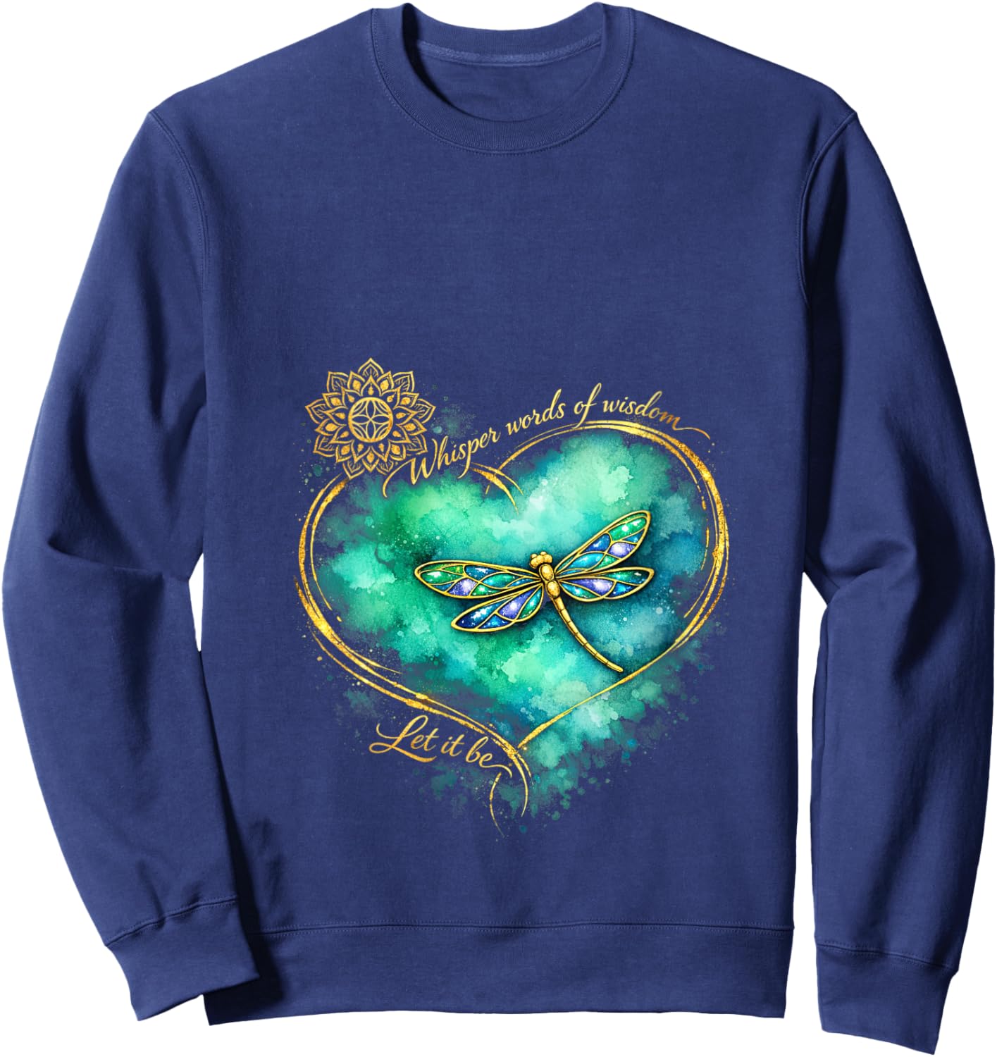 Women's Dragonfly Peace Meditation Soul Whisper Words of A Wisdom V-Neck Sweatshirt - Sweatshirt | Navy