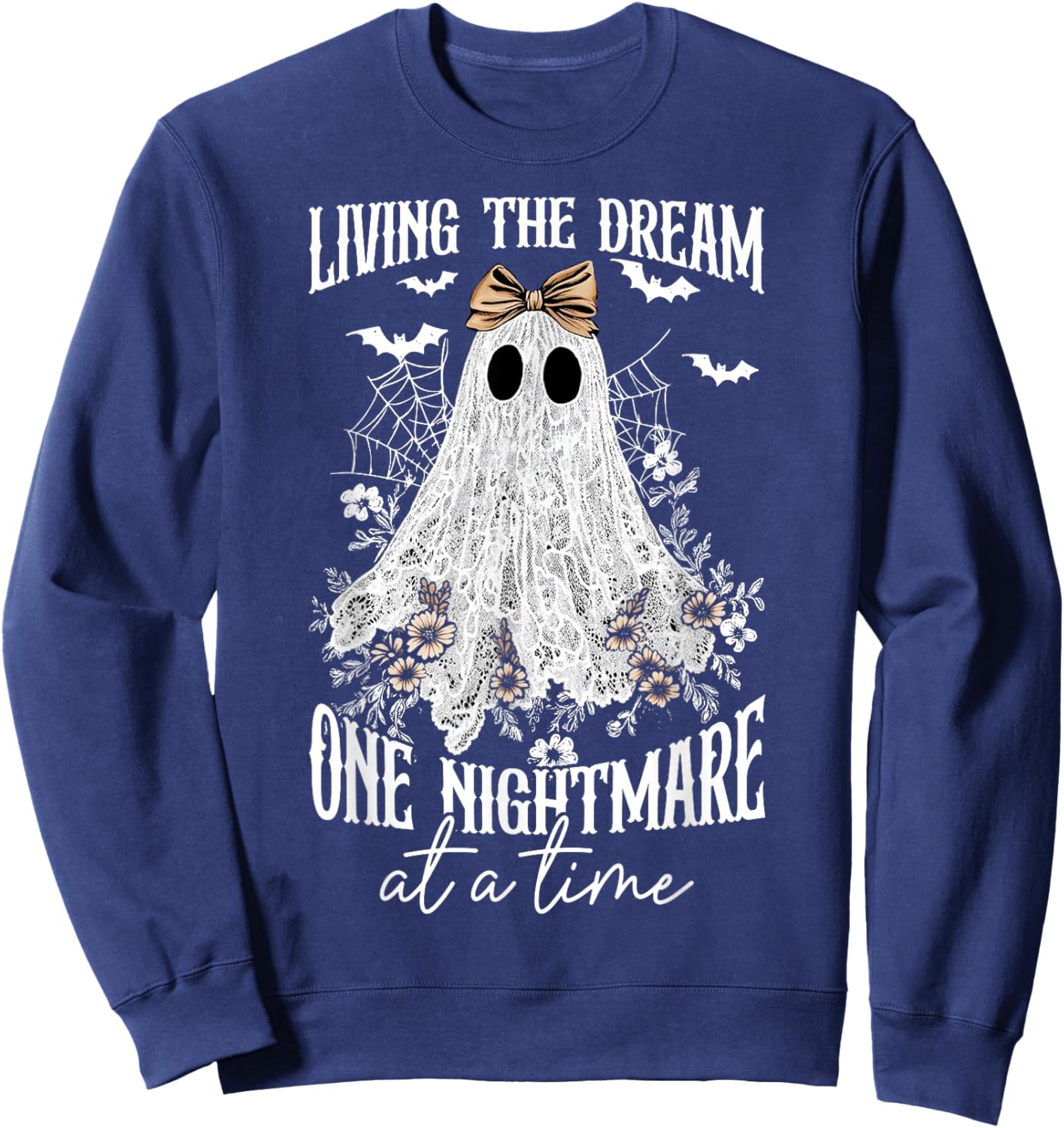 Living The Dream One Nightmare at A Time Lace Ghost Bow Sweatshirt - Sweatshirt | Navy