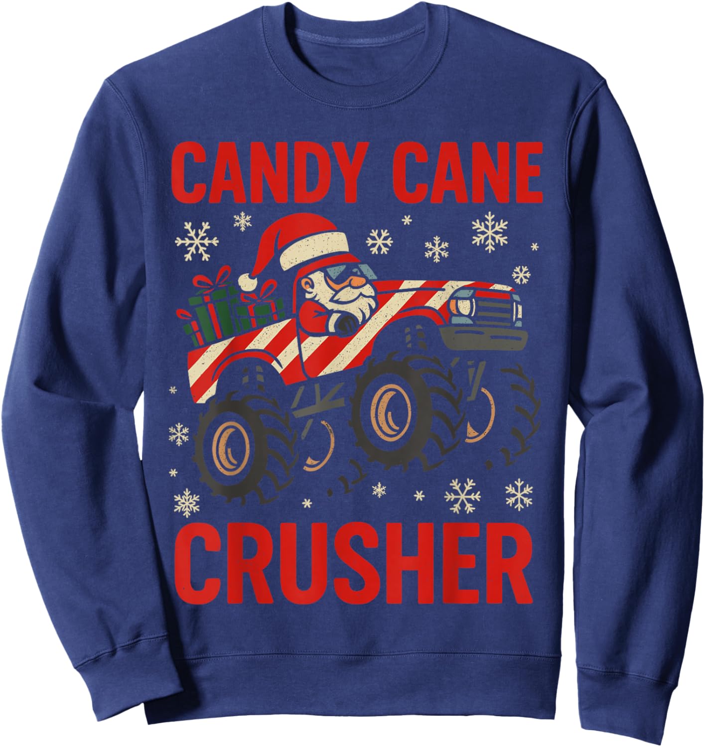 Funny Toddler Christmas Pajamas, Monster Truck Candy Cane Sweatshirt - Sweatshirt | Navy