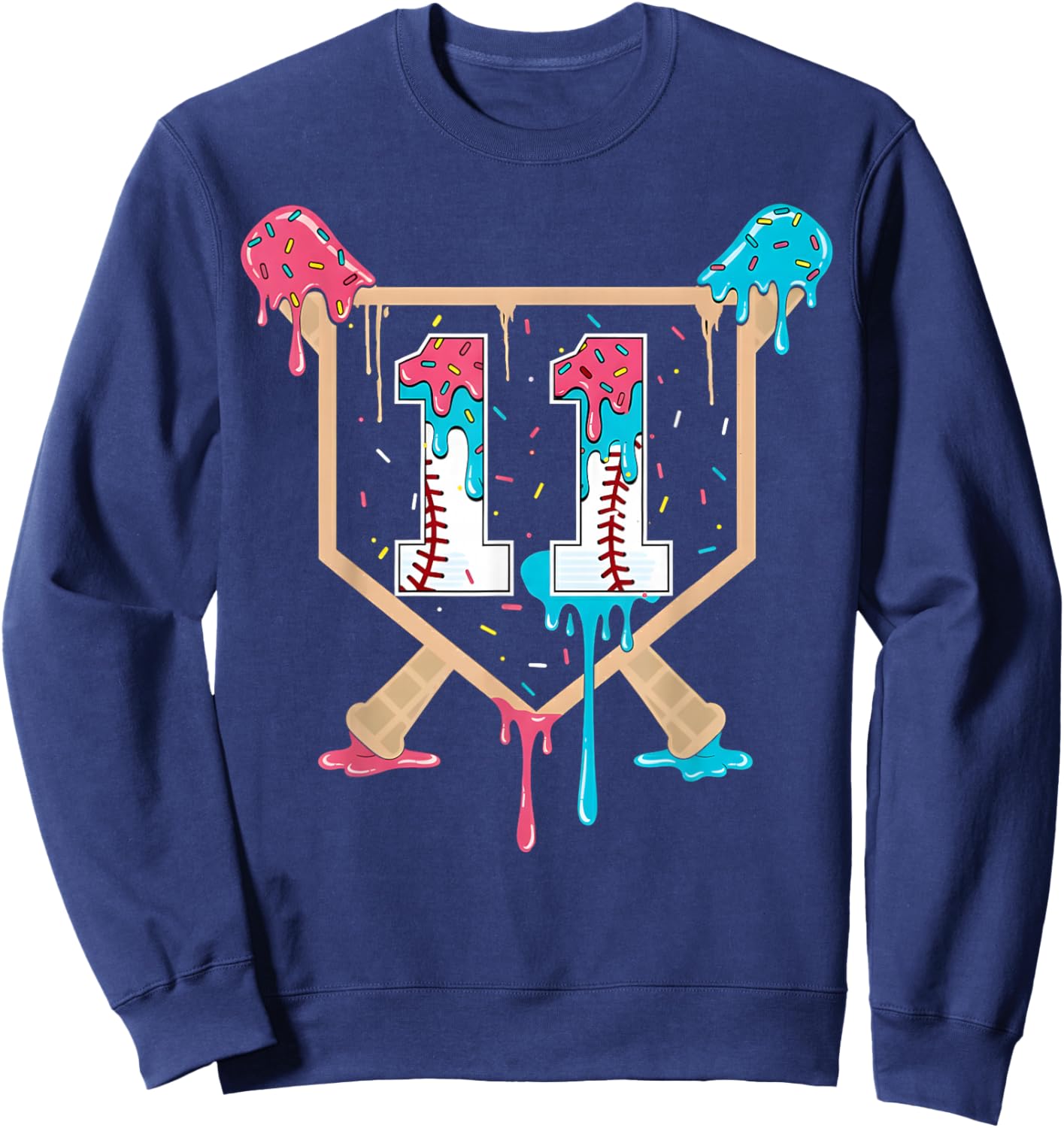 Baseball 11 Year Old Ice Cream Drip 11th Birthday Boy Player Sweatshirt - Sweatshirt | Navy