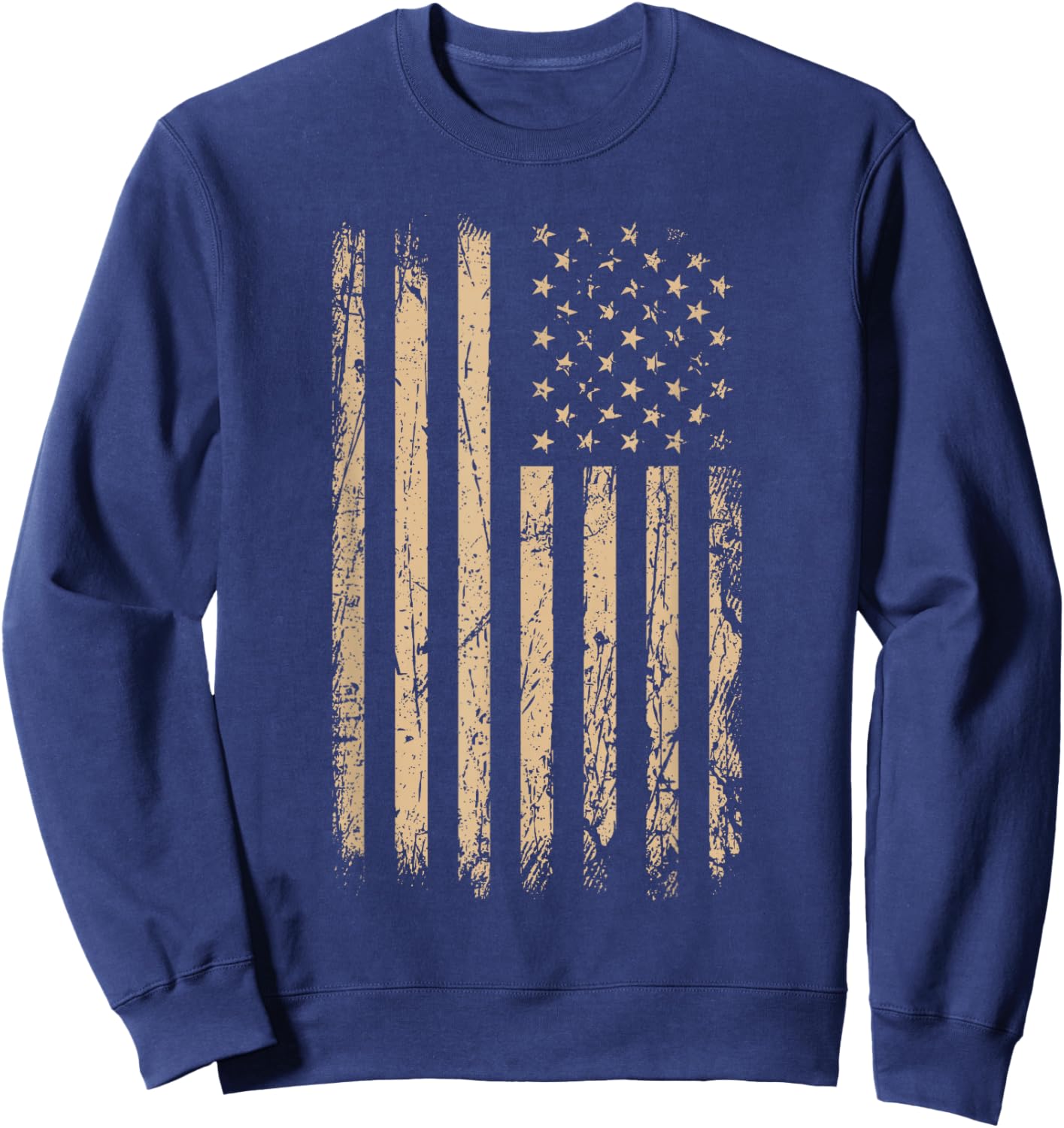 Tan Stars & Stripes Vertical Tan Color Graphic Sweatshirt - Sweatshirt | Navy