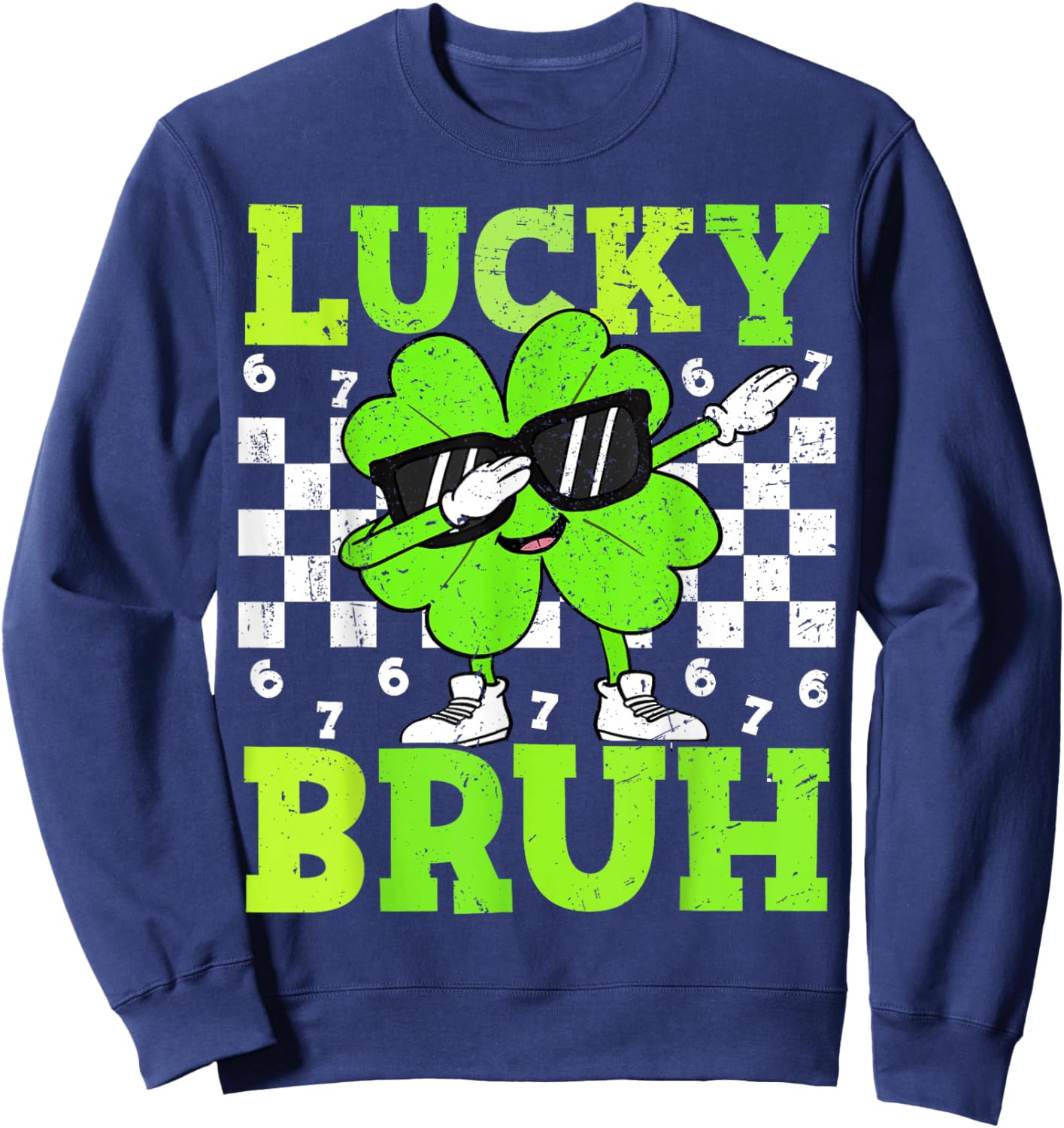 Boys St Patricks Day 67 Lucky Bruh Dabbing Shamrock Clover Sweatshirt - Sweatshirt | Navy