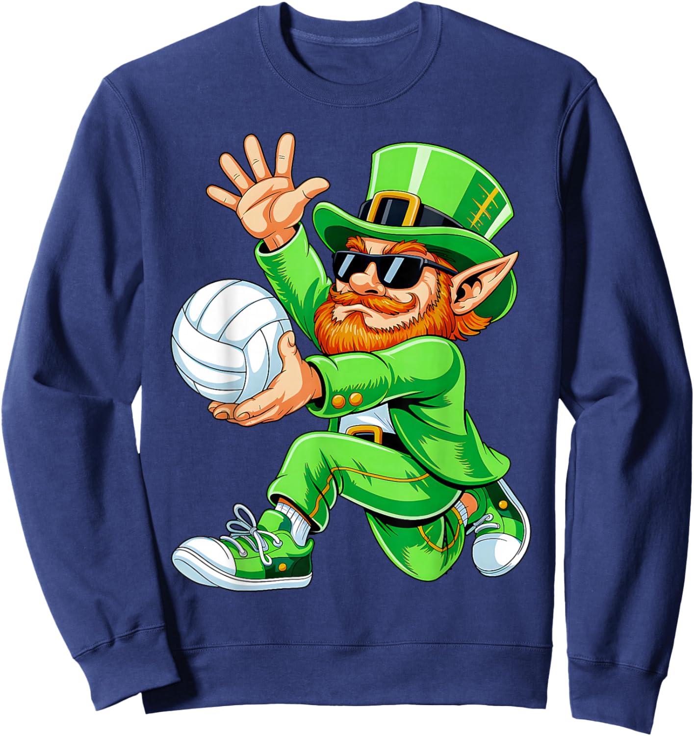 Leprechaun Playing Volleyball Funny St Patricks Day Sport Sweatshirt - Sweatshirt | Navy